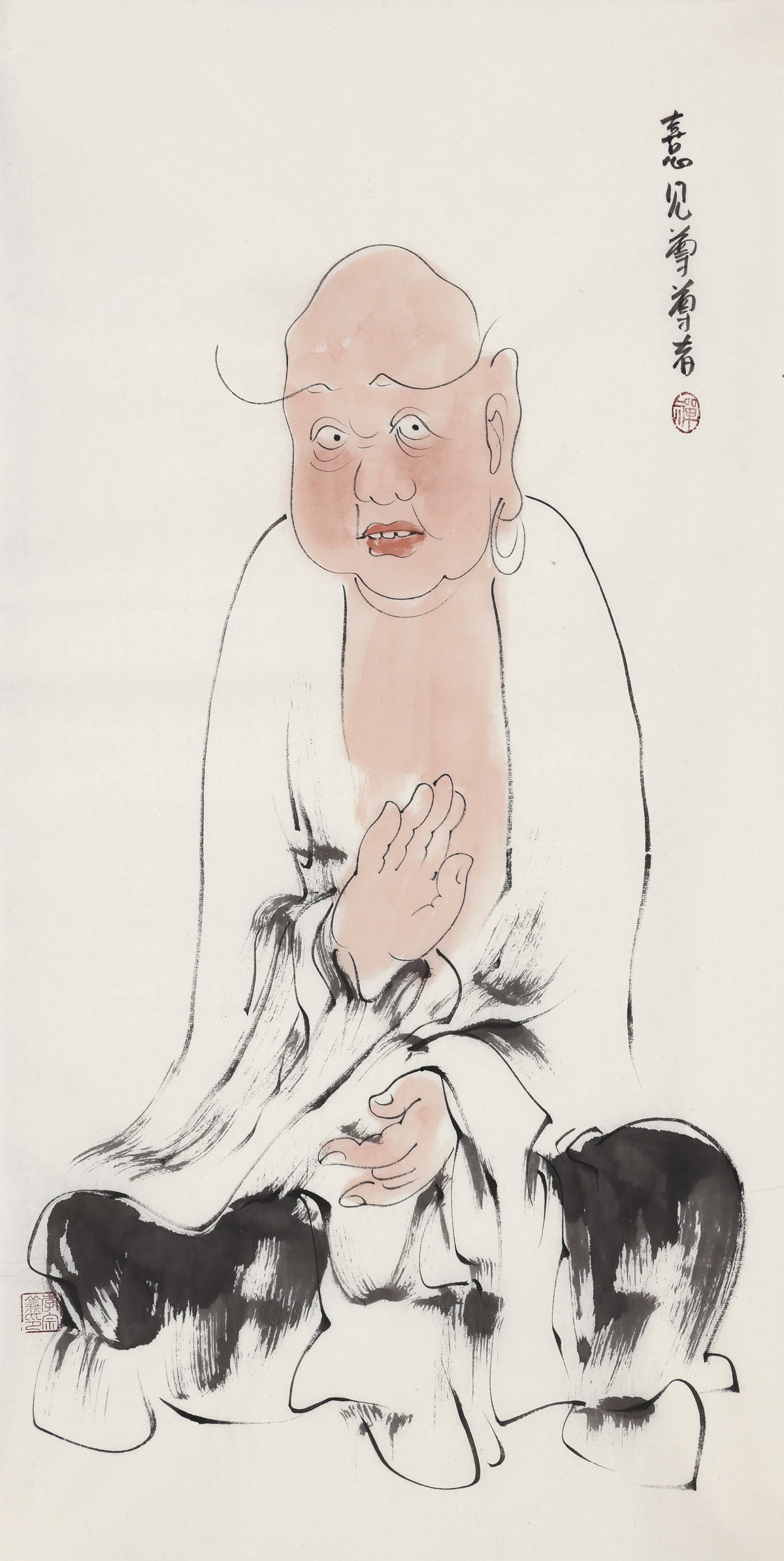 Five Hundred Arhats No.362 The Venerable Joyful to Behold, Li Zongyi hand-painted Chinese ink Zen figure