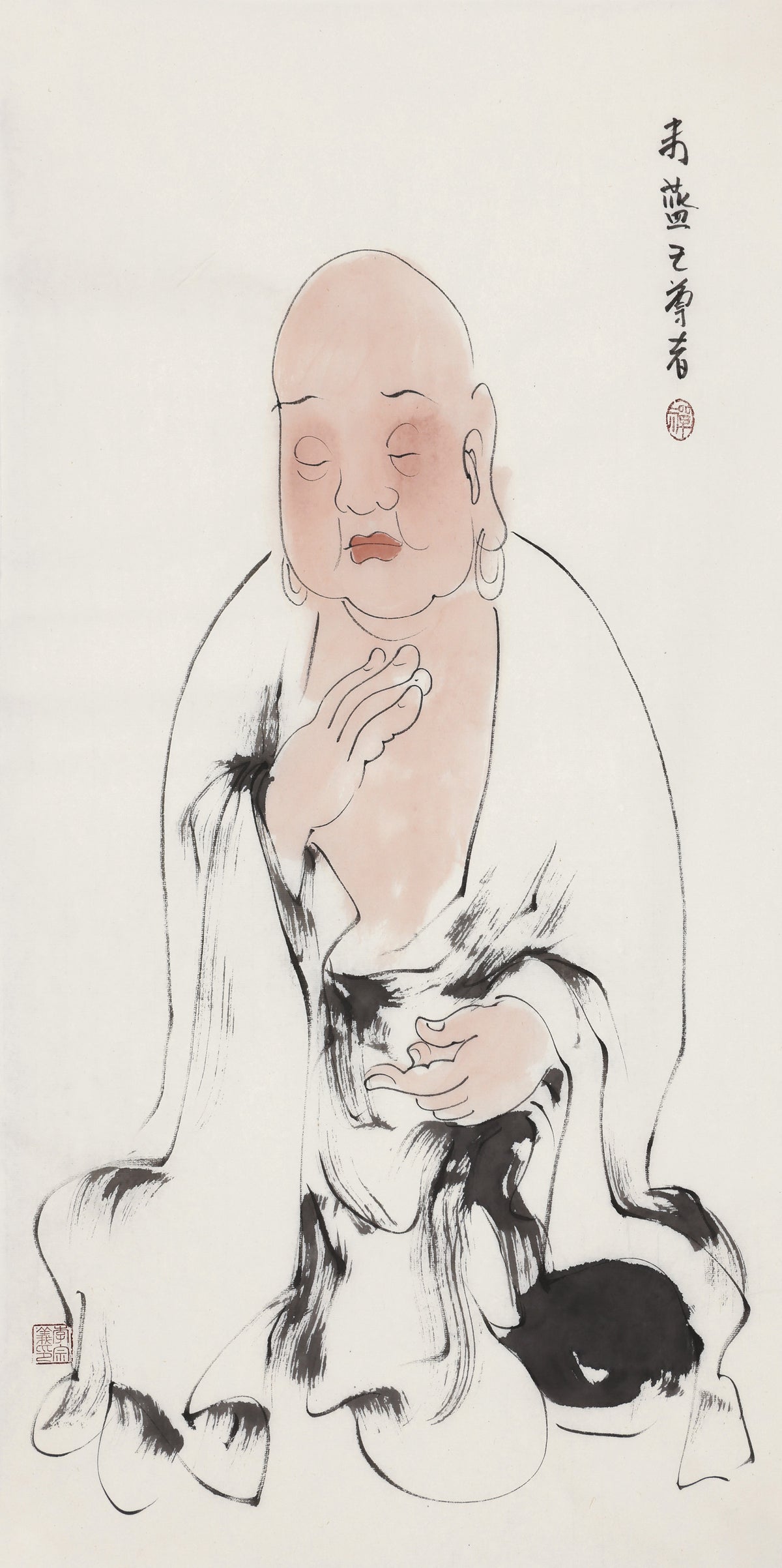 五百罗汉第363尊 未蓝王尊者 李宗义手绘水墨禅意人物画