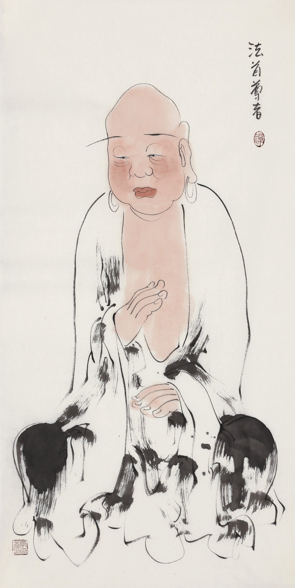 五百羅漢 第366尊 法首尊者 李宗義手描き水墨の禅人物画