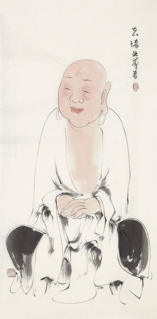 五百羅漢 第385尊 去諸業尊者 李宗義手描き水墨の禅人物画