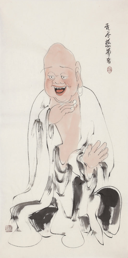 五百罗汉第387尊 无尽慈尊者 李宗义手绘水墨禅意人物画