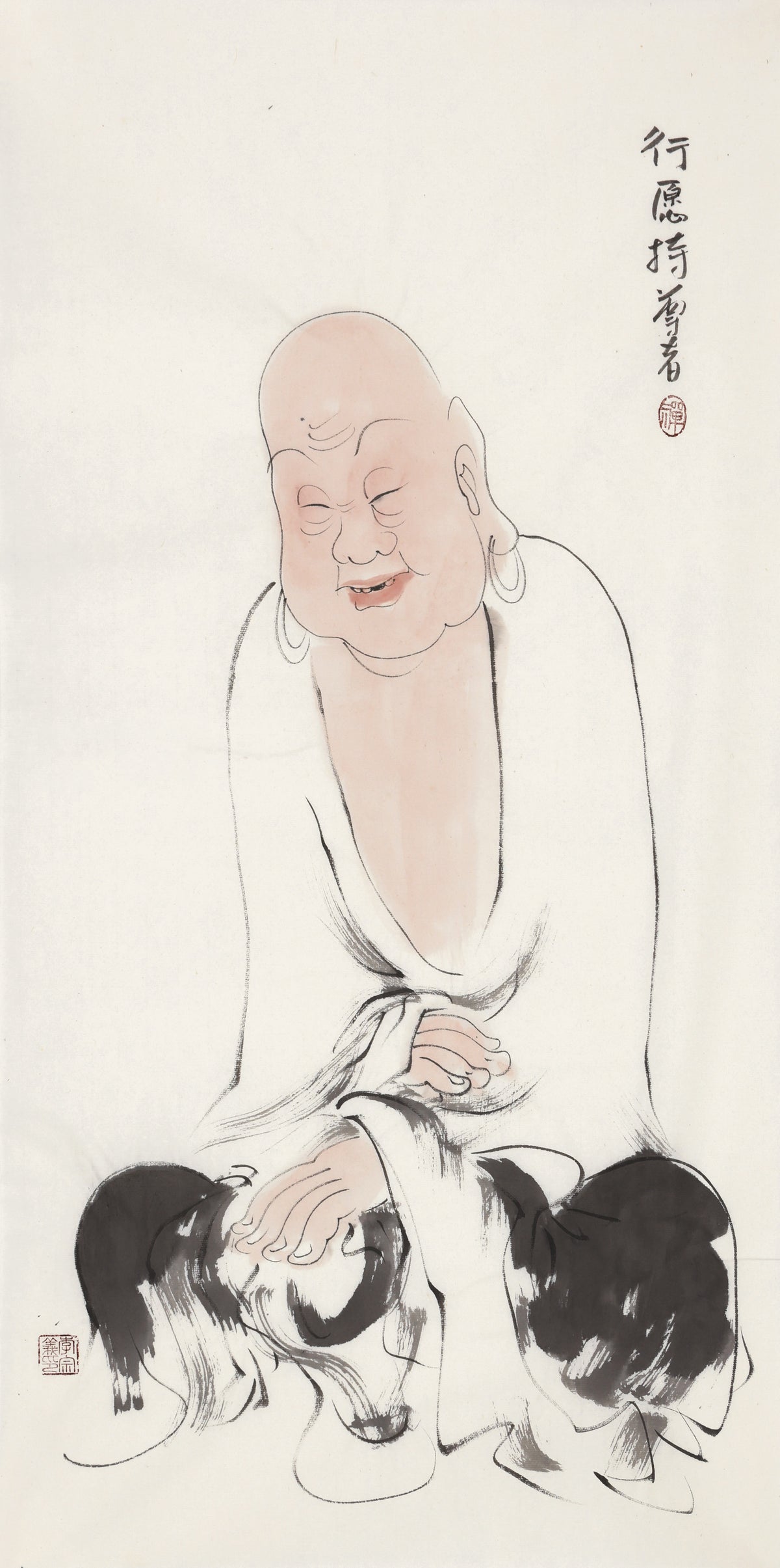 五百罗汉第390尊 行愿持尊者 李宗义手绘水墨禅意人物画