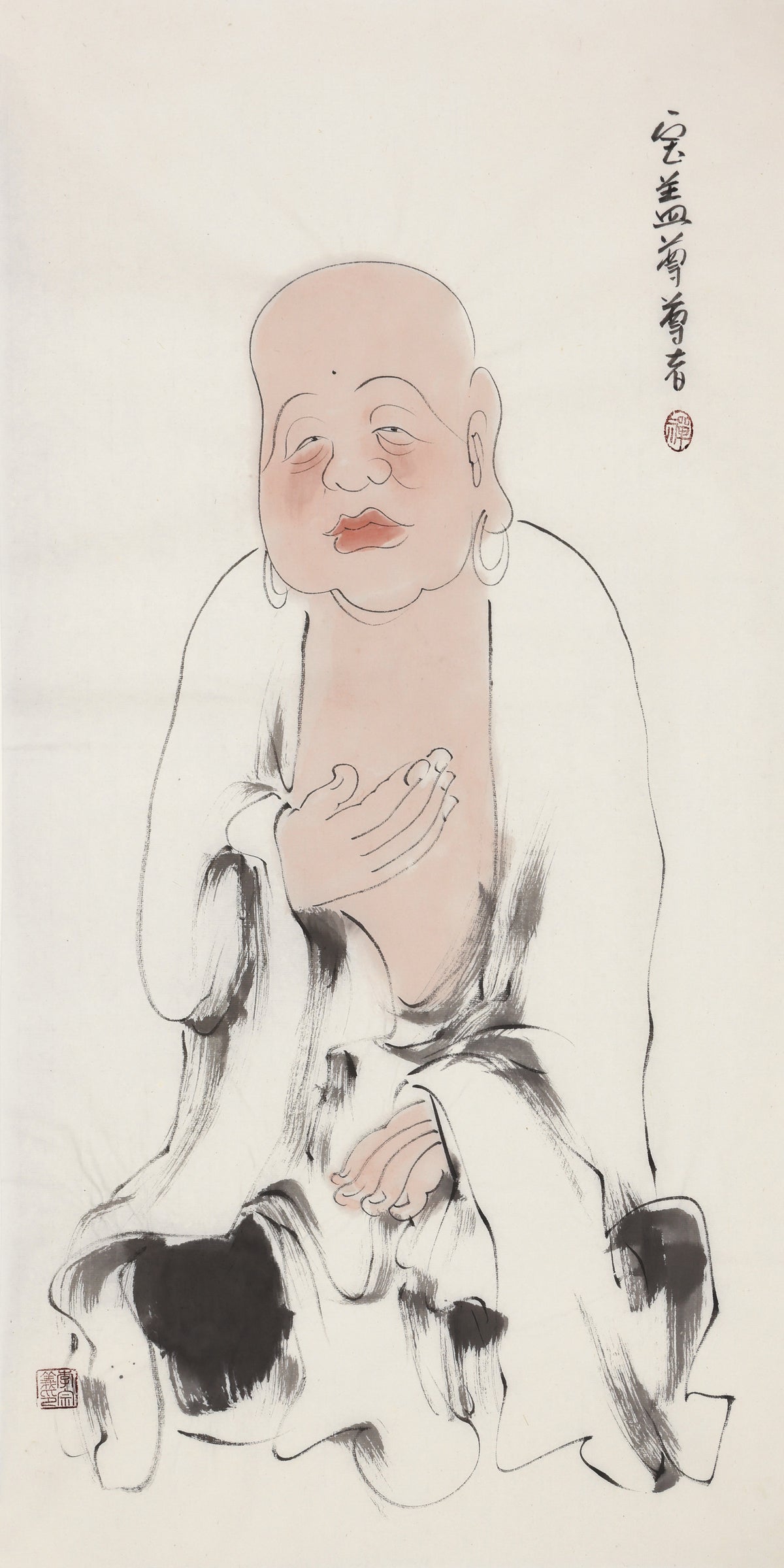 Five Hundred Arhats No.394 The Venerable Jewel Canopy, Li Zongyi hand-painted Chinese ink Zen figure