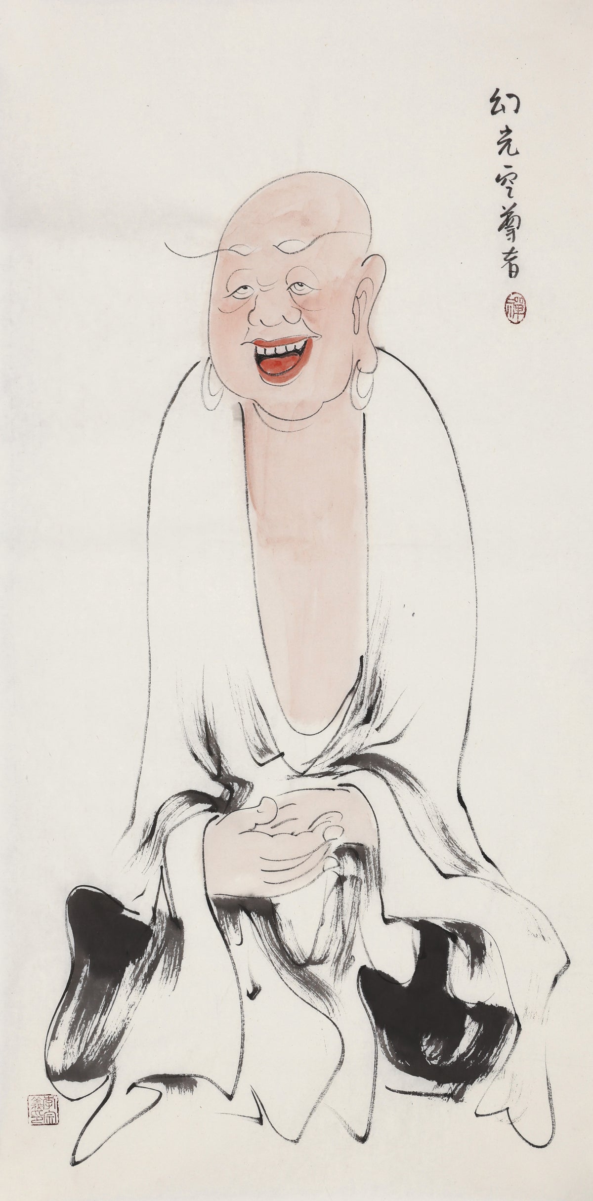 Five Hundred Arhats No.402 The Venerable Illusory Light, Empty, Li Zongyi hand-painted Chinese ink Zen figure