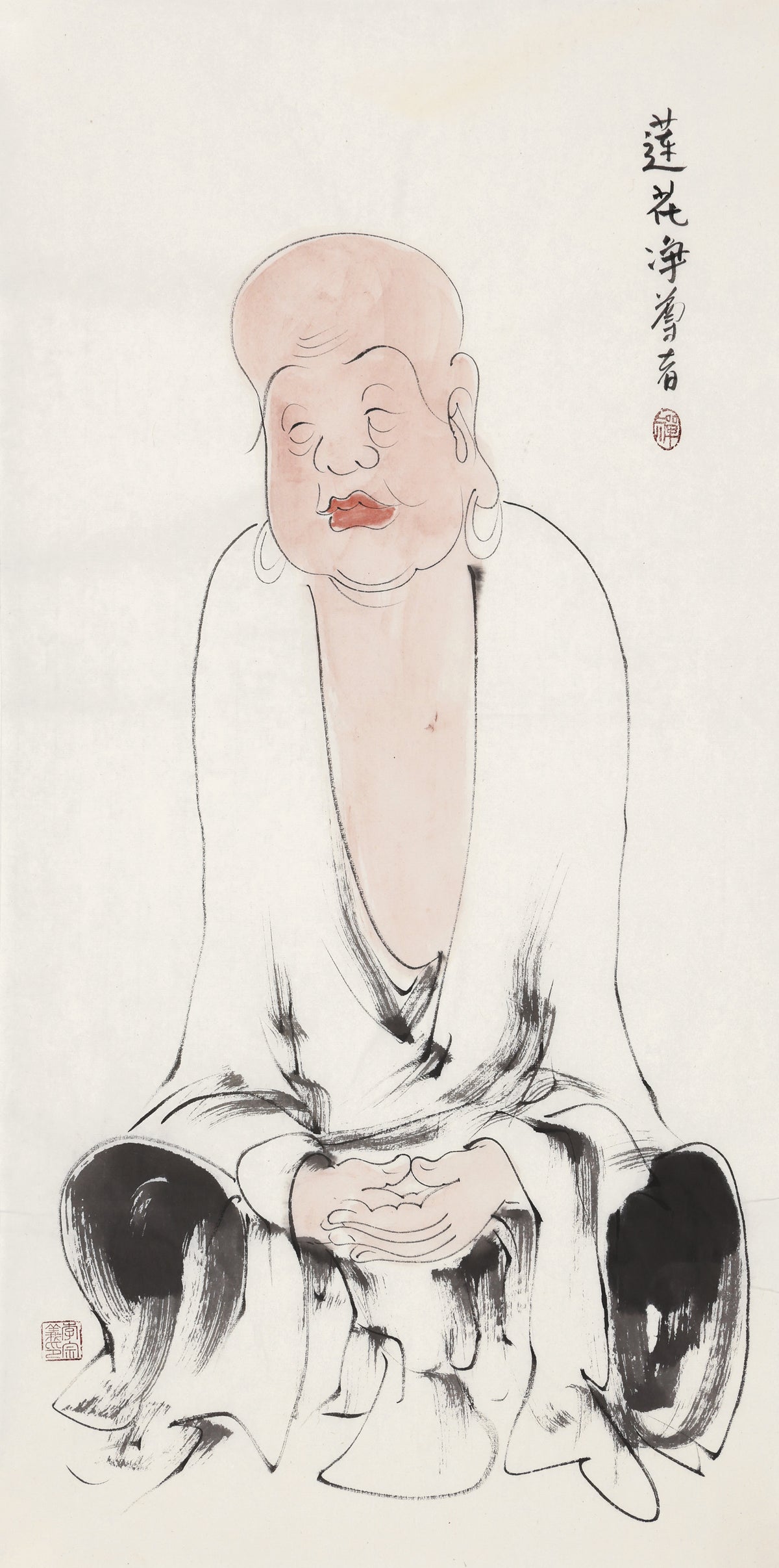 Five Hundred Arhats No.404 The Venerable Lotus-Pure, Li Zongyi hand-painted Chinese ink Zen figure