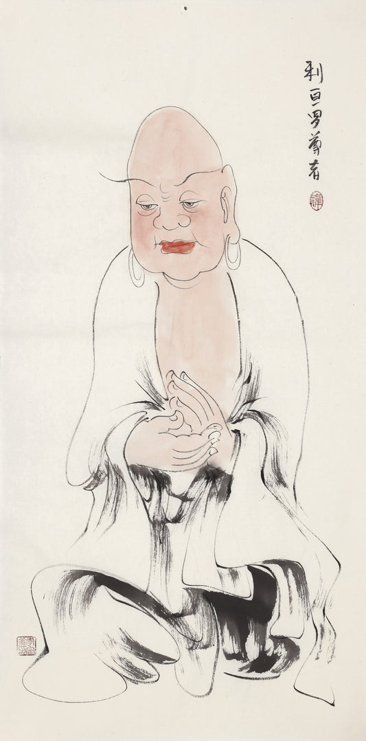 Five Hundred Arhats No.407 The Venerable Ligenluo (Chinese rendering), Li Zongyi hand-painted Chinese ink Zen figure