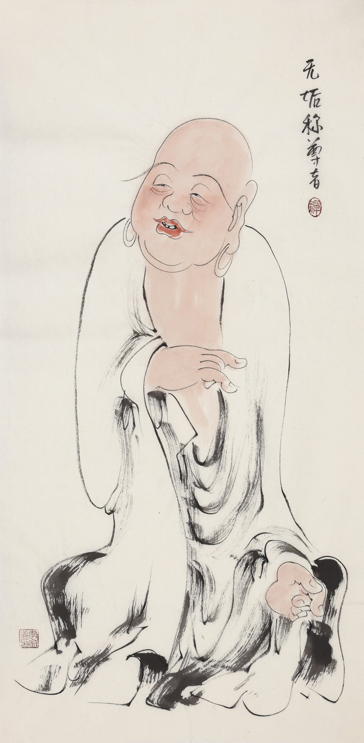 Five Hundred Arhats No.409 The Venerable Vimalakīrti, Li Zongyi hand-painted Chinese ink Zen figure