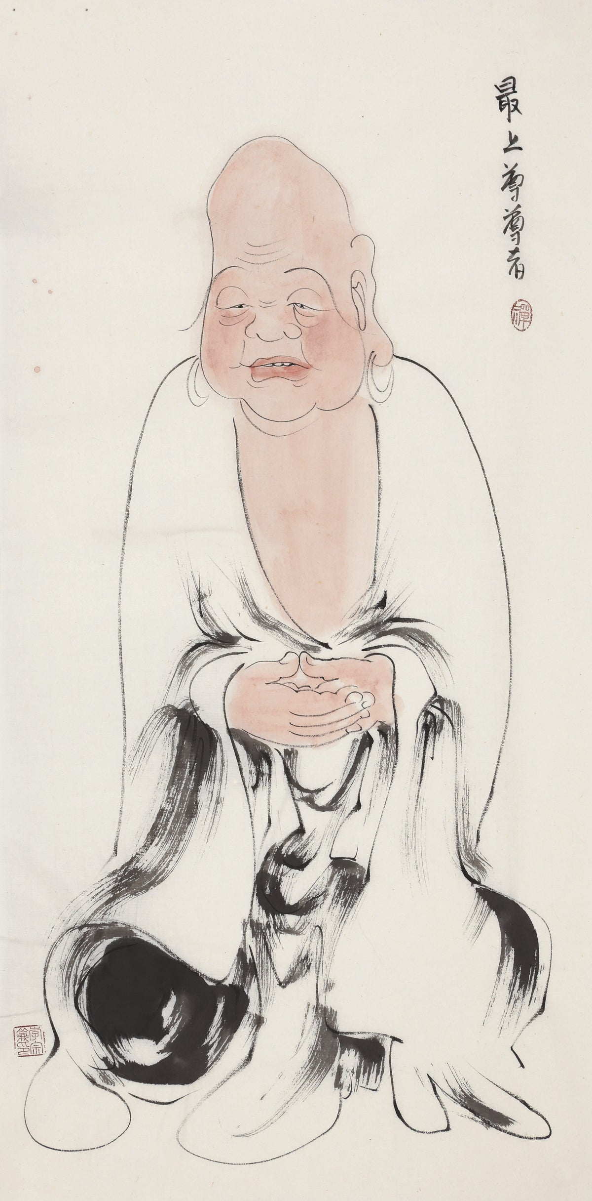 Five Hundred Arhats No.414 The Venerable Foremost, Li Zongyi hand-painted Chinese ink Zen figure