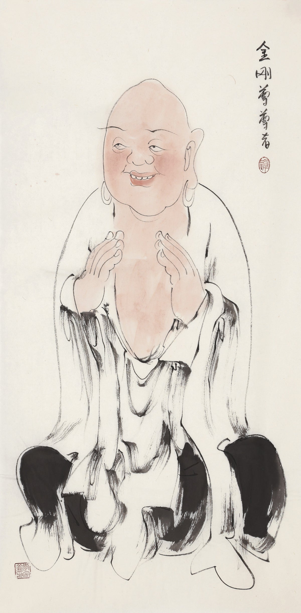 Five Hundred Arhats No.415 The Venerable Adamantine One, Li Zongyi hand-painted Chinese ink Zen figure