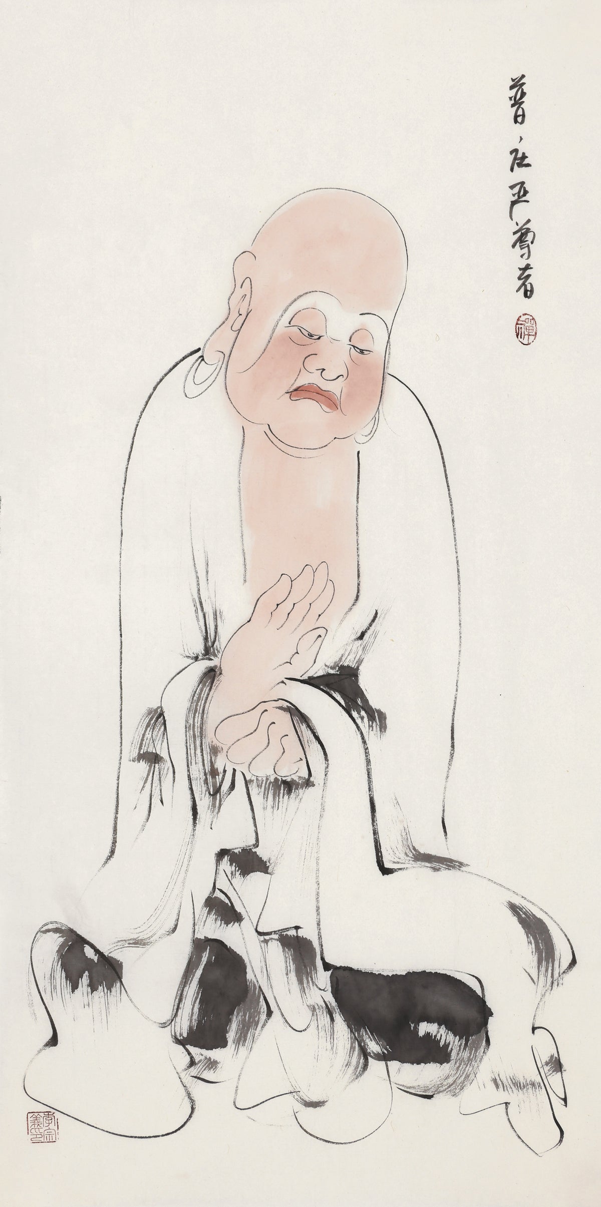 Five Hundred Arhats No.426 The Venerable Universal Adornment, Li Zongyi hand-painted Chinese ink Zen figure