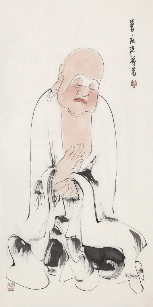 Five Hundred Arhats No.426 The Venerable Universal Adornment, Li Zongyi hand-painted Chinese ink Zen figure