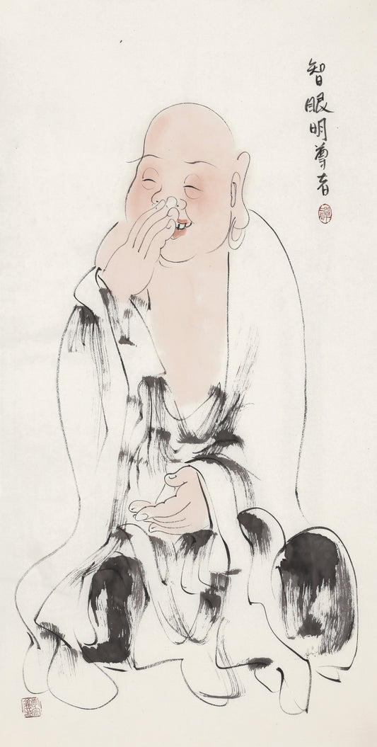 Five Hundred Arhats No.431 The Venerable Clear Wisdom-Eye, Li Zongyi hand-painted Chinese ink Zen figure