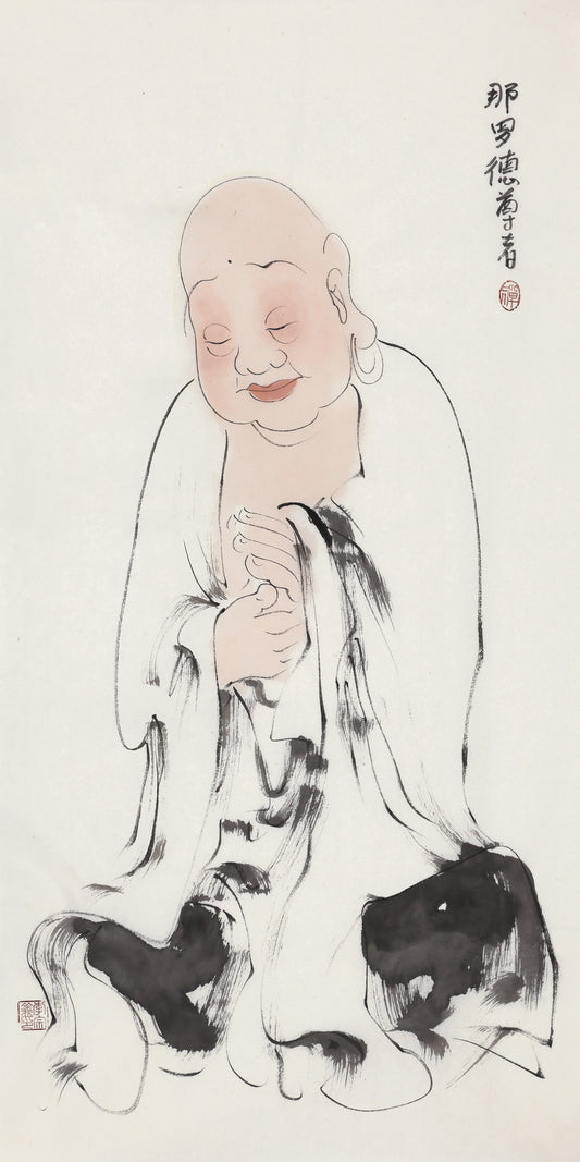 Five Hundred Arhats No.437 The Venerable Nārada (Chinese rendering), Li Zongyi hand-painted Chinese ink Zen figure