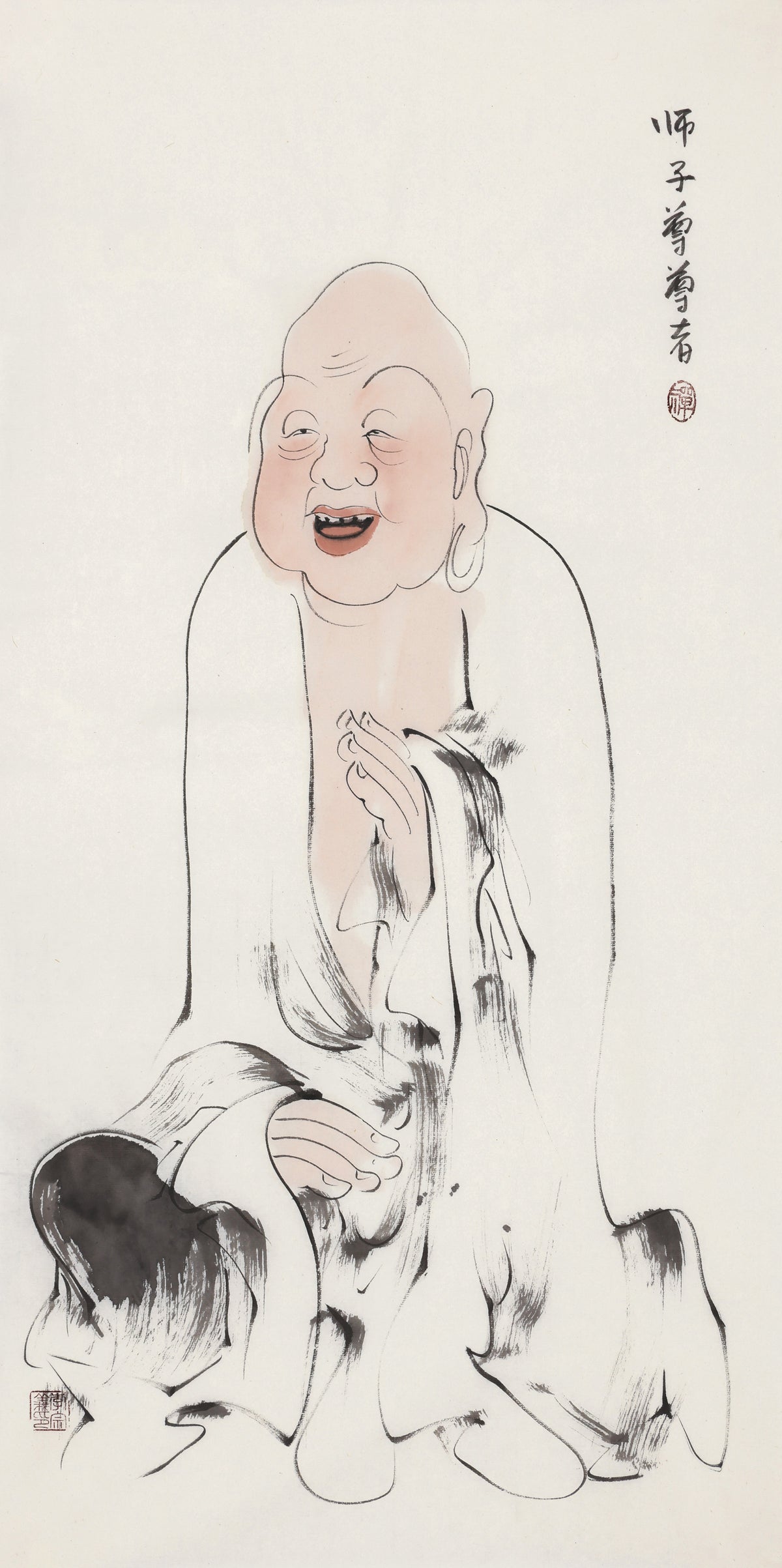 오백나한 제438존 사자존 존자(심하·사자), 이종의 수묵 선 인물화