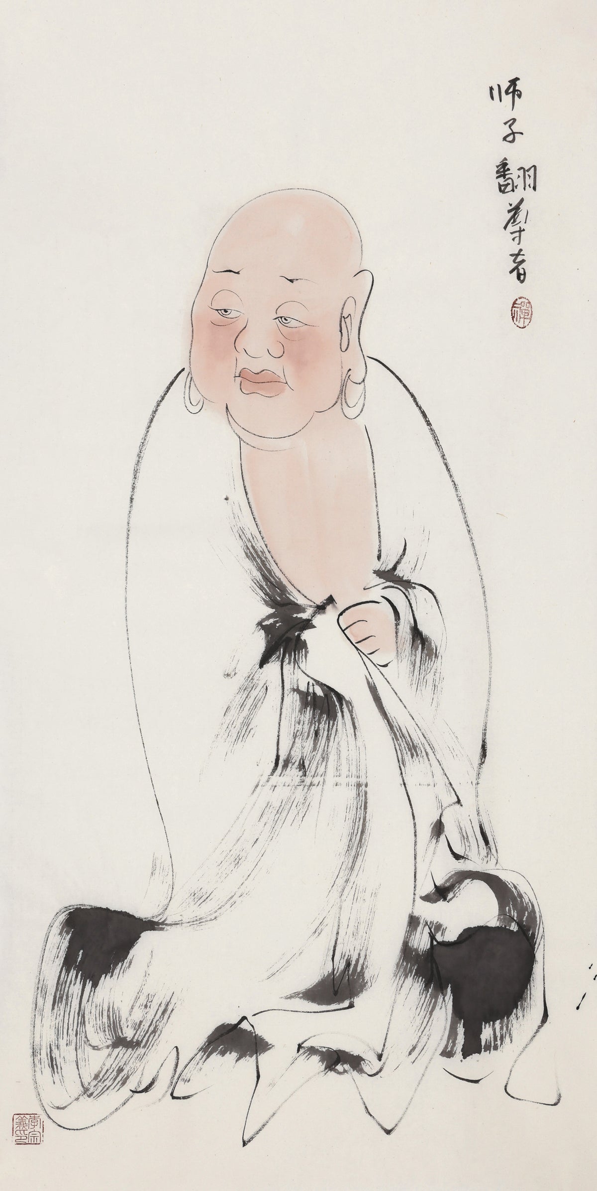 Five Hundred Arhats No.443 The Venerable Siṃha's Swift Turn, Li Zongyi hand-painted Chinese ink Zen figure
