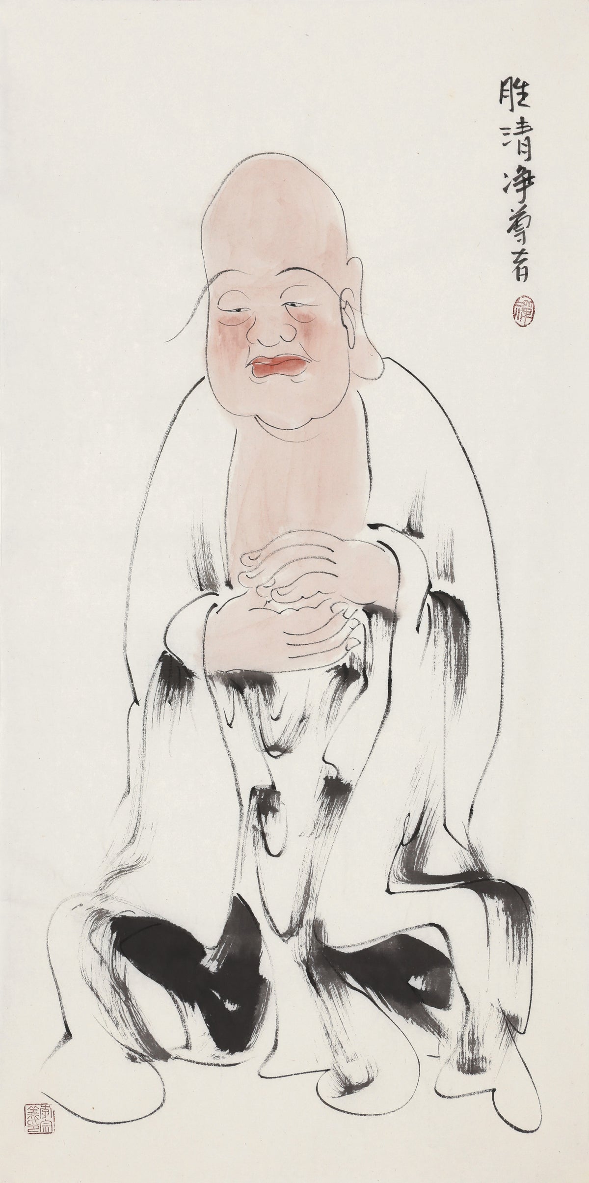 Five Hundred Arhats No.457 The Venerable Supreme Purity, Li Zongyi hand-painted Chinese ink Zen figure