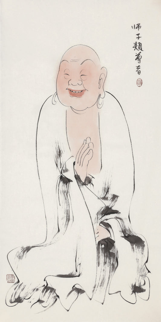 오백나한 제461존 사자협 존자(심하하누·사자협), 이종의 수묵 선 인물화