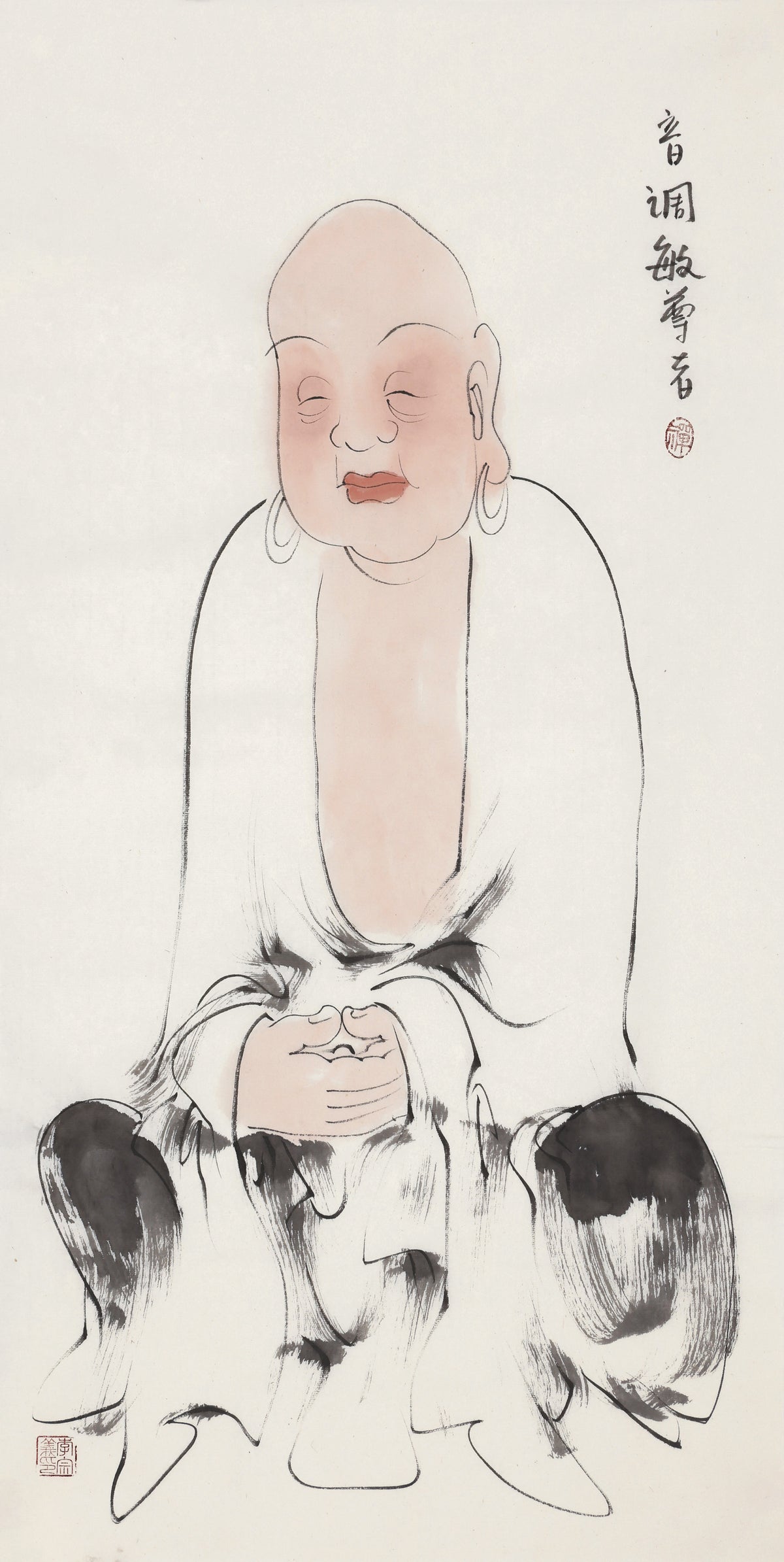 Five Hundred Arhats No.464 The Venerable Melodious and Quick in Speech, Li Zongyi hand-painted Chinese ink Zen figure