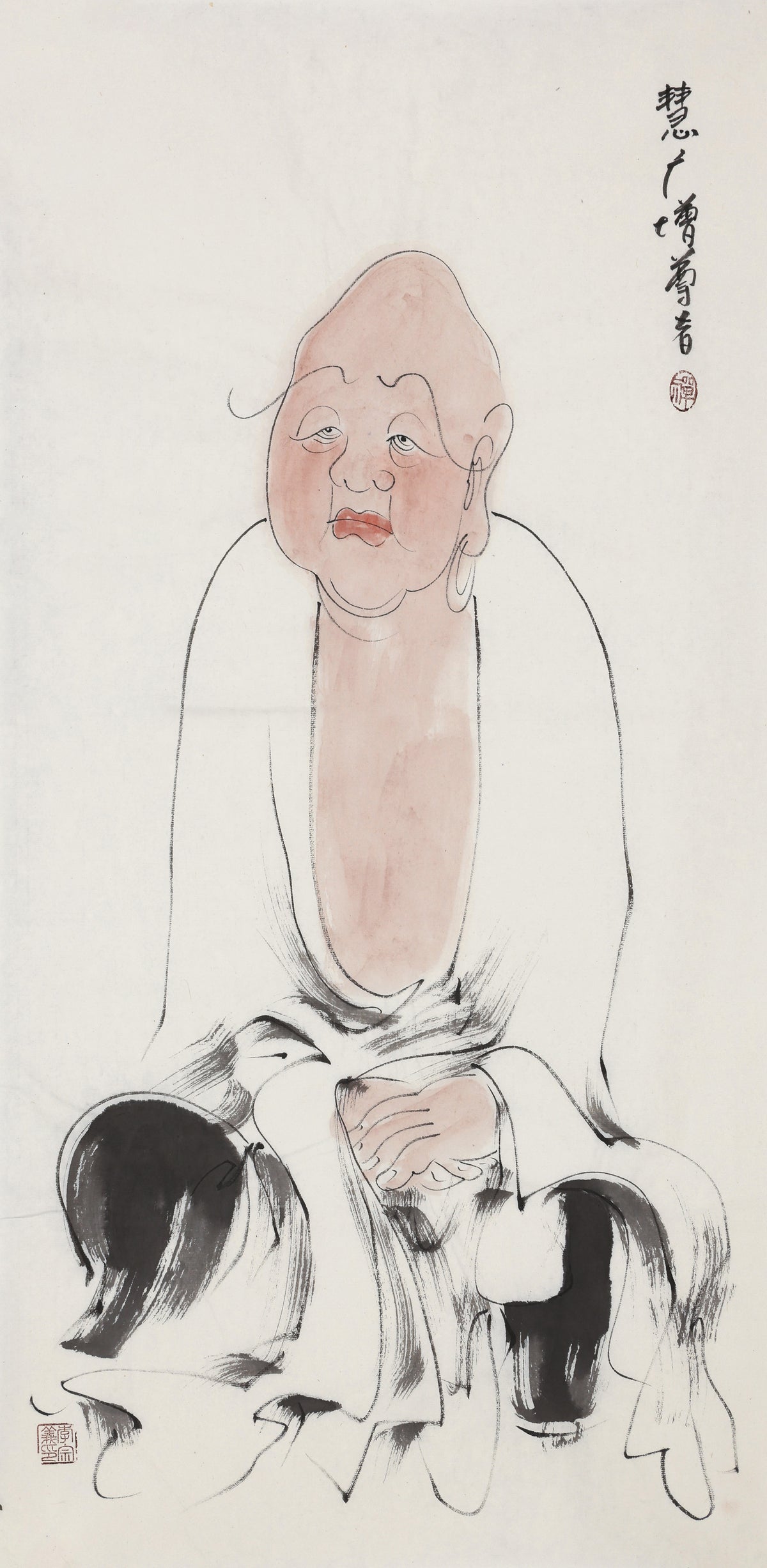 五百罗汉第494尊 慧广增尊者 李宗义手绘水墨禅意人物画