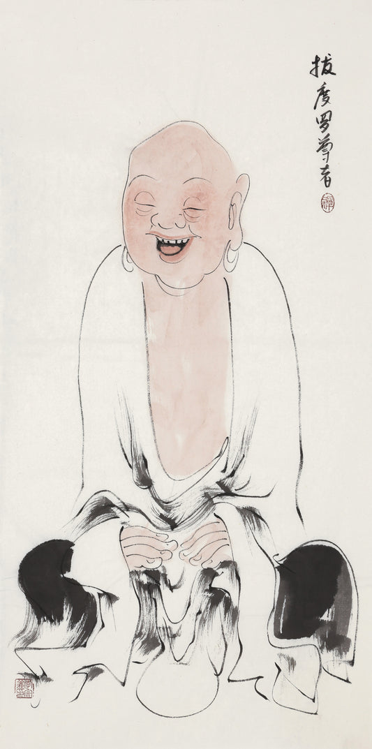 五百羅漢 第496尊 抜度羅尊者（抜済度脱、音写系） 李宗義手描き水墨の禅人物画