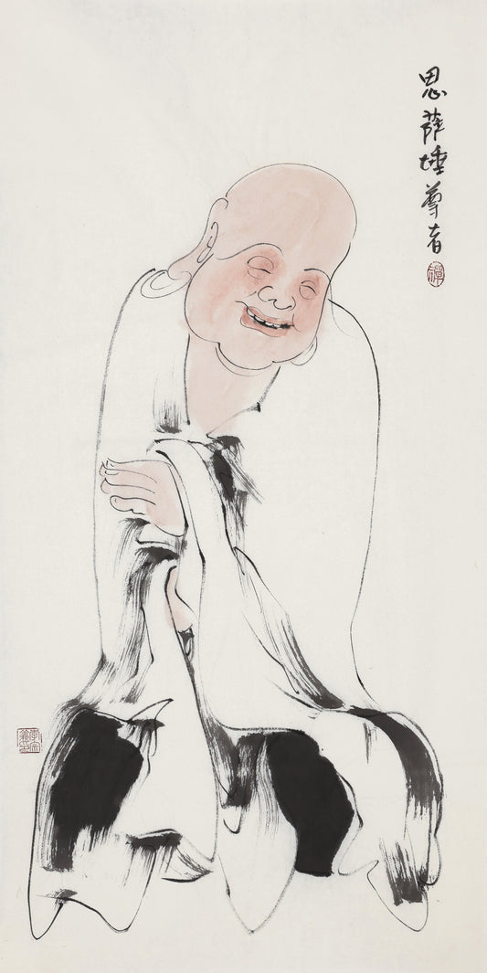五百羅漢 第497尊 思薩埵尊者（サットヴァ・有情を念ず） 李宗義手描き水墨の禅人物画