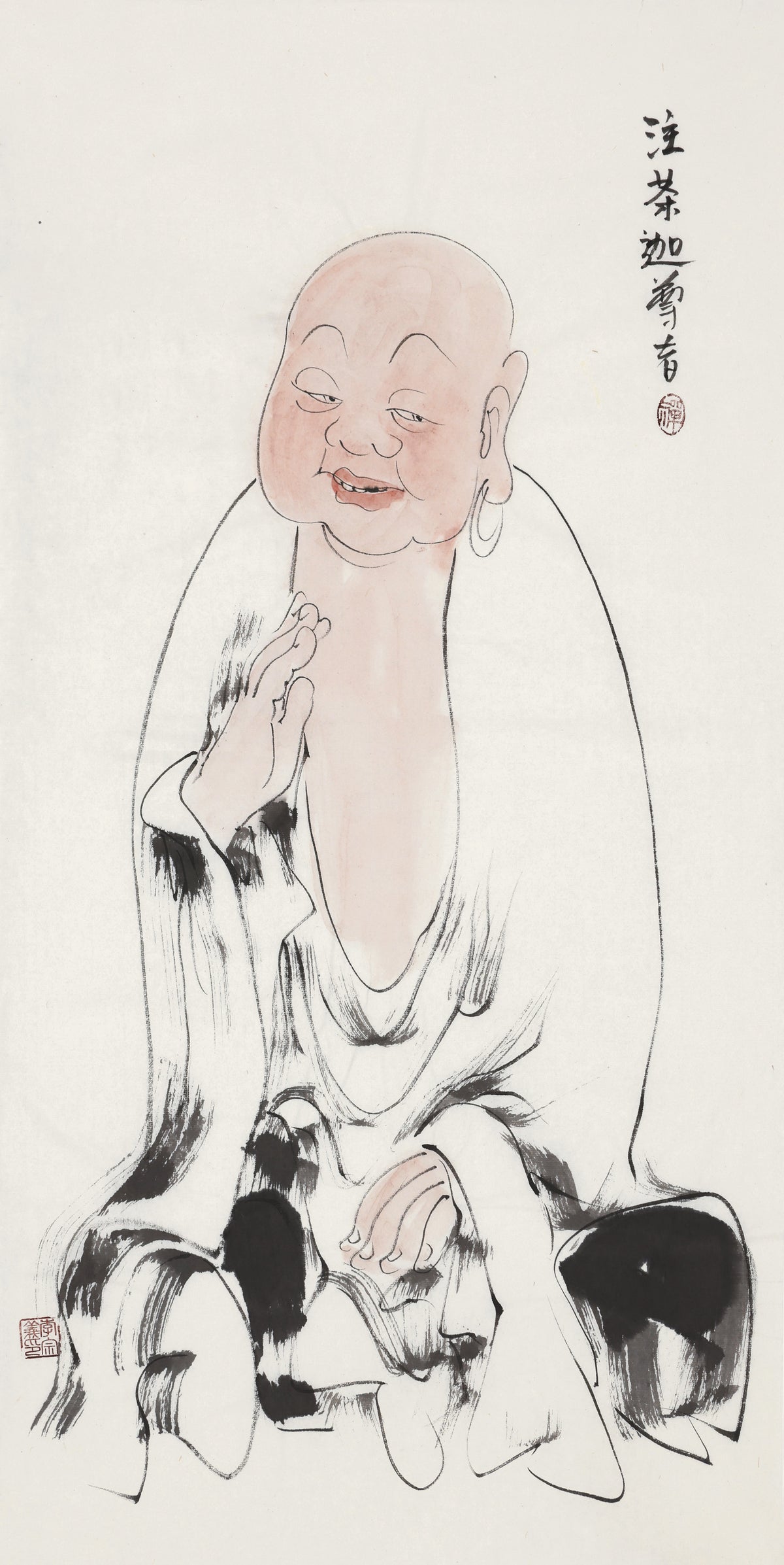 Five Hundred Arhats No.498 The Venerable Zhuchajia, Li Zongyi hand-painted Chinese ink Zen figure
