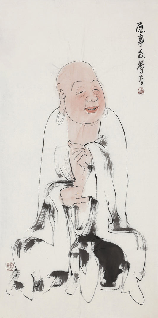 五百羅漢 第500尊 願事衆尊者 李宗義手描き水墨の禅人物画