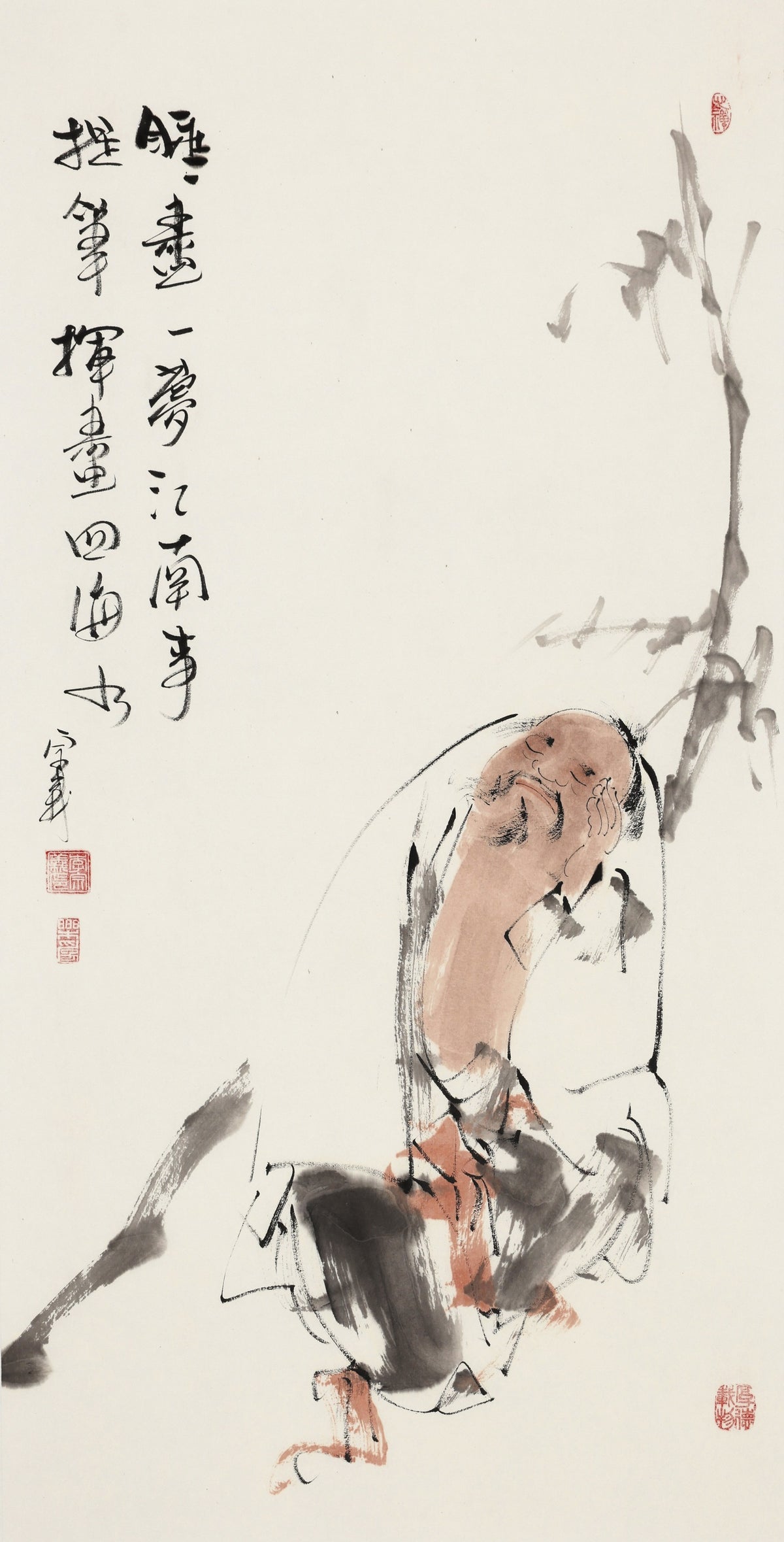 睡尽一梦江南事 提笔挥画四海水 - 李宗义手绘水墨文人人物画