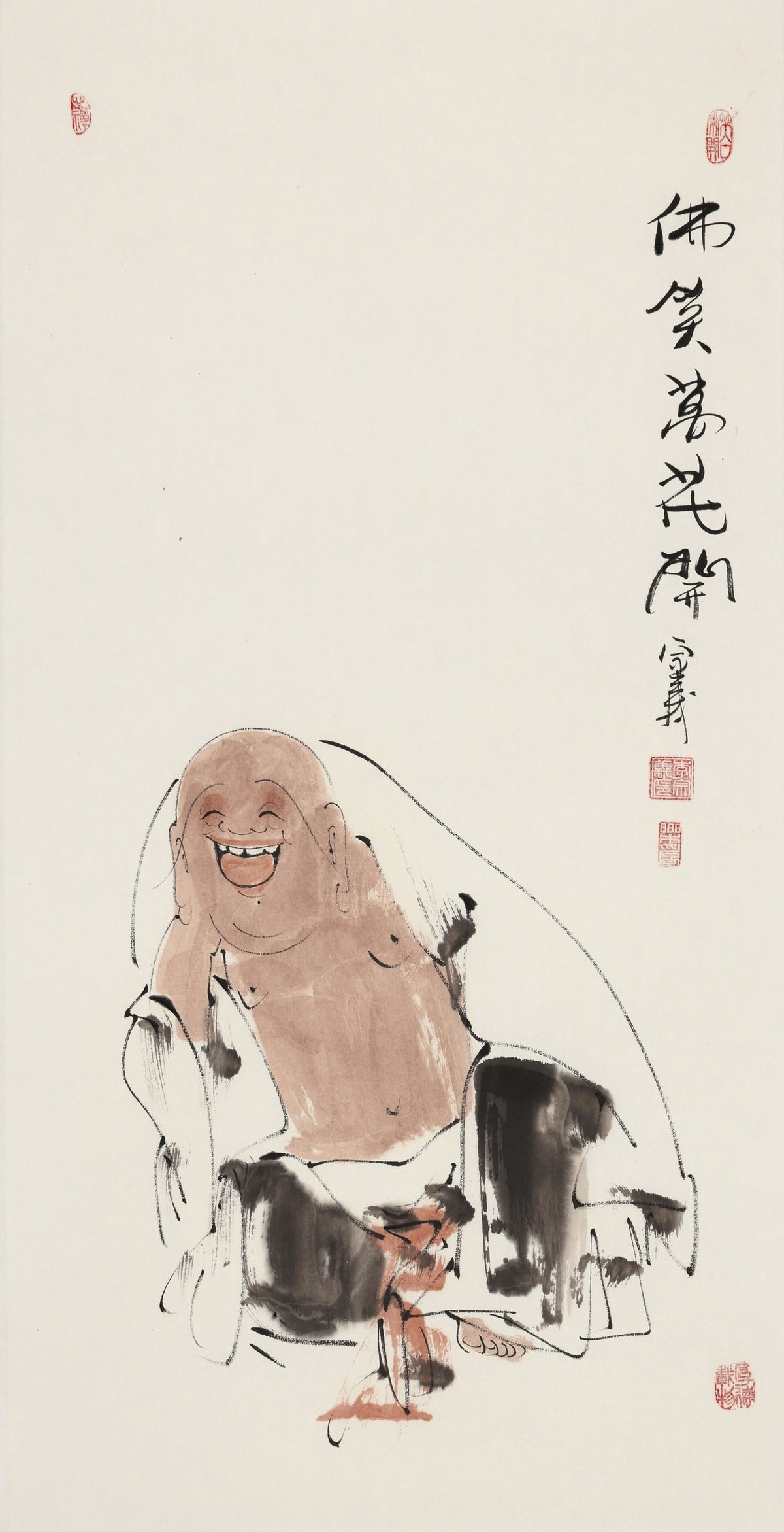 佛笑万花开 - 李宗义手绘水墨笑佛人物画