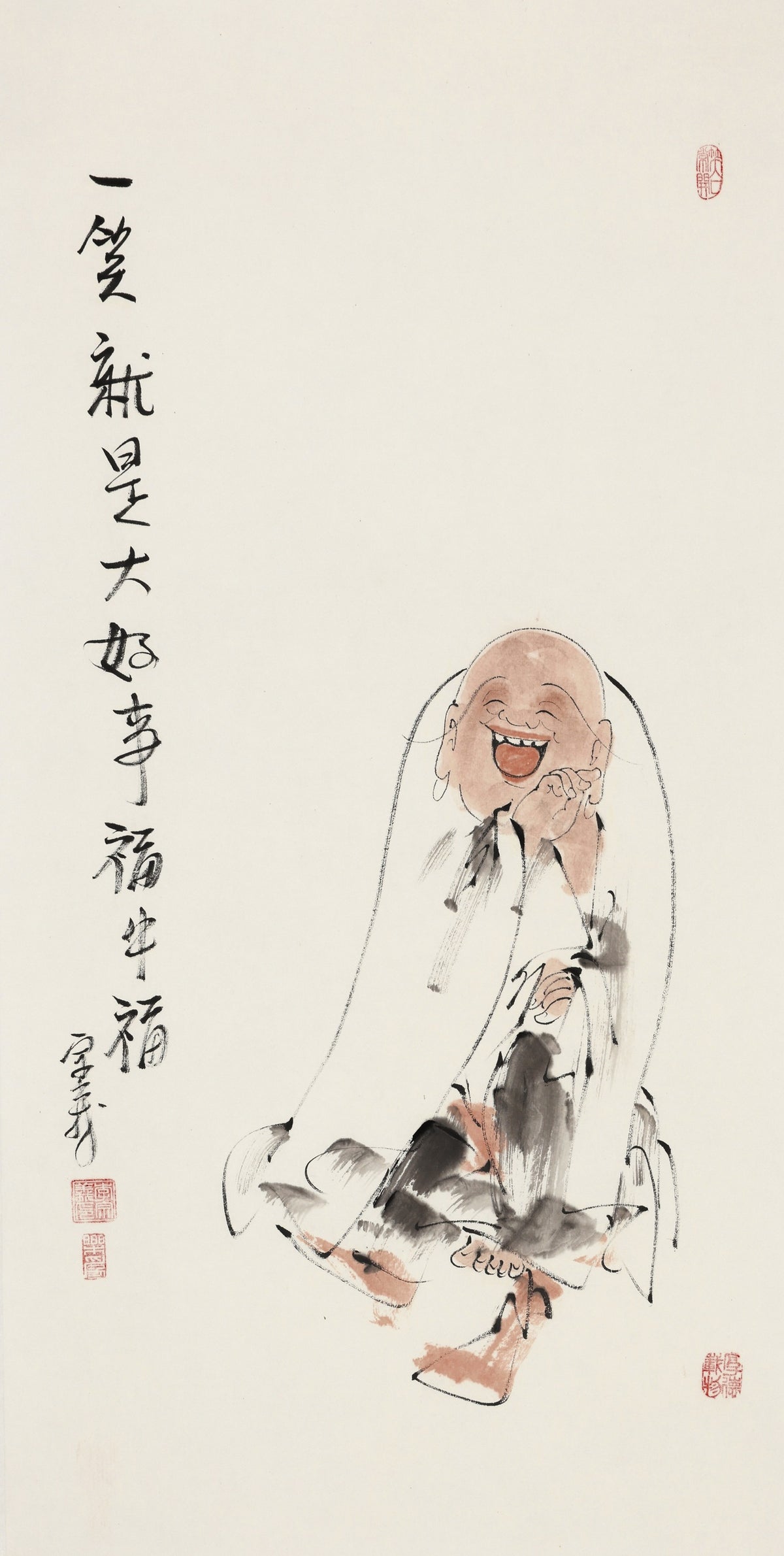 一笑就是大好事福牛福 - 李宗义手绘水墨笑佛人物画