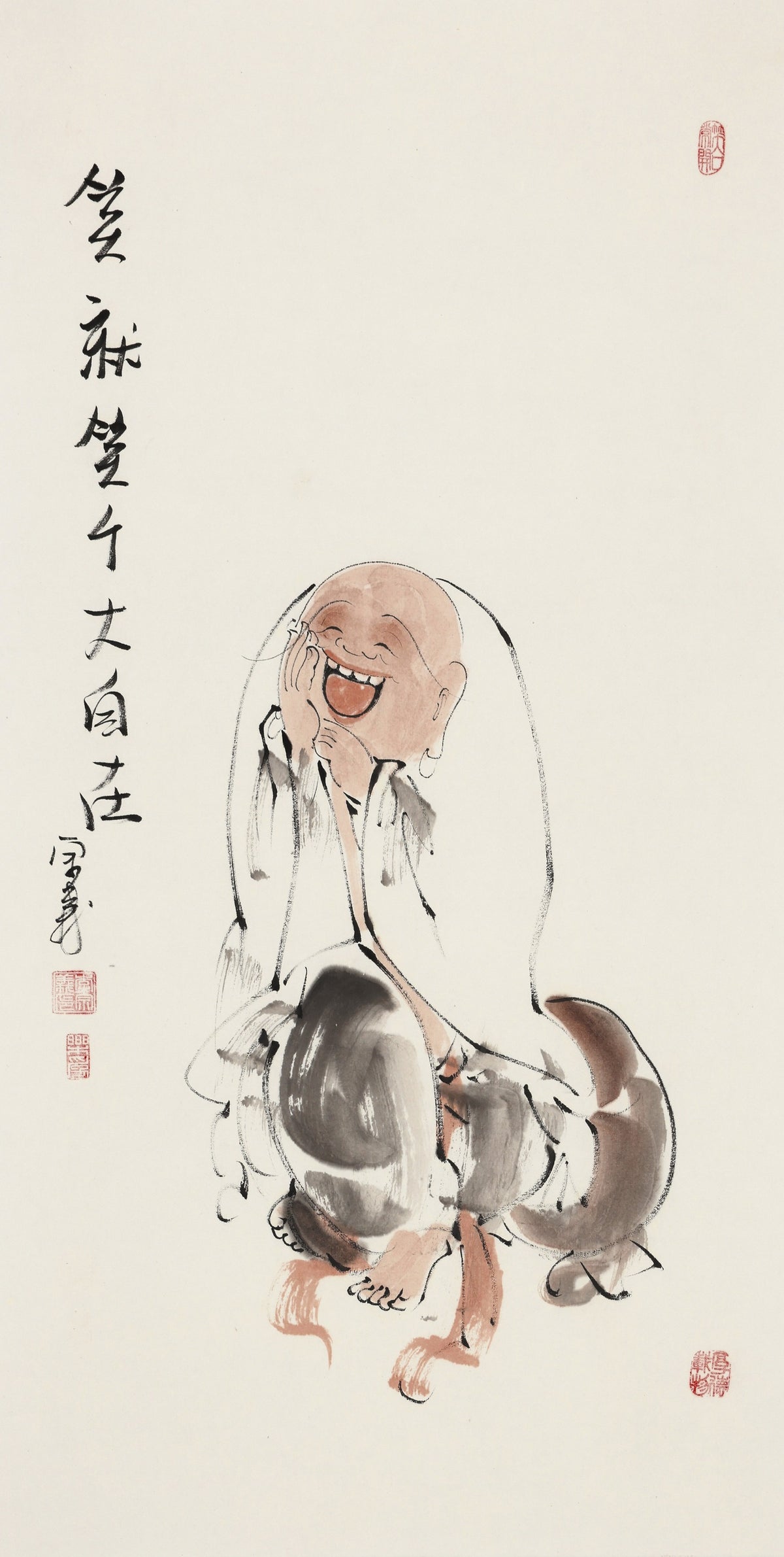 笑就笑个大自在 - 李宗义手绘水墨笑佛人物画