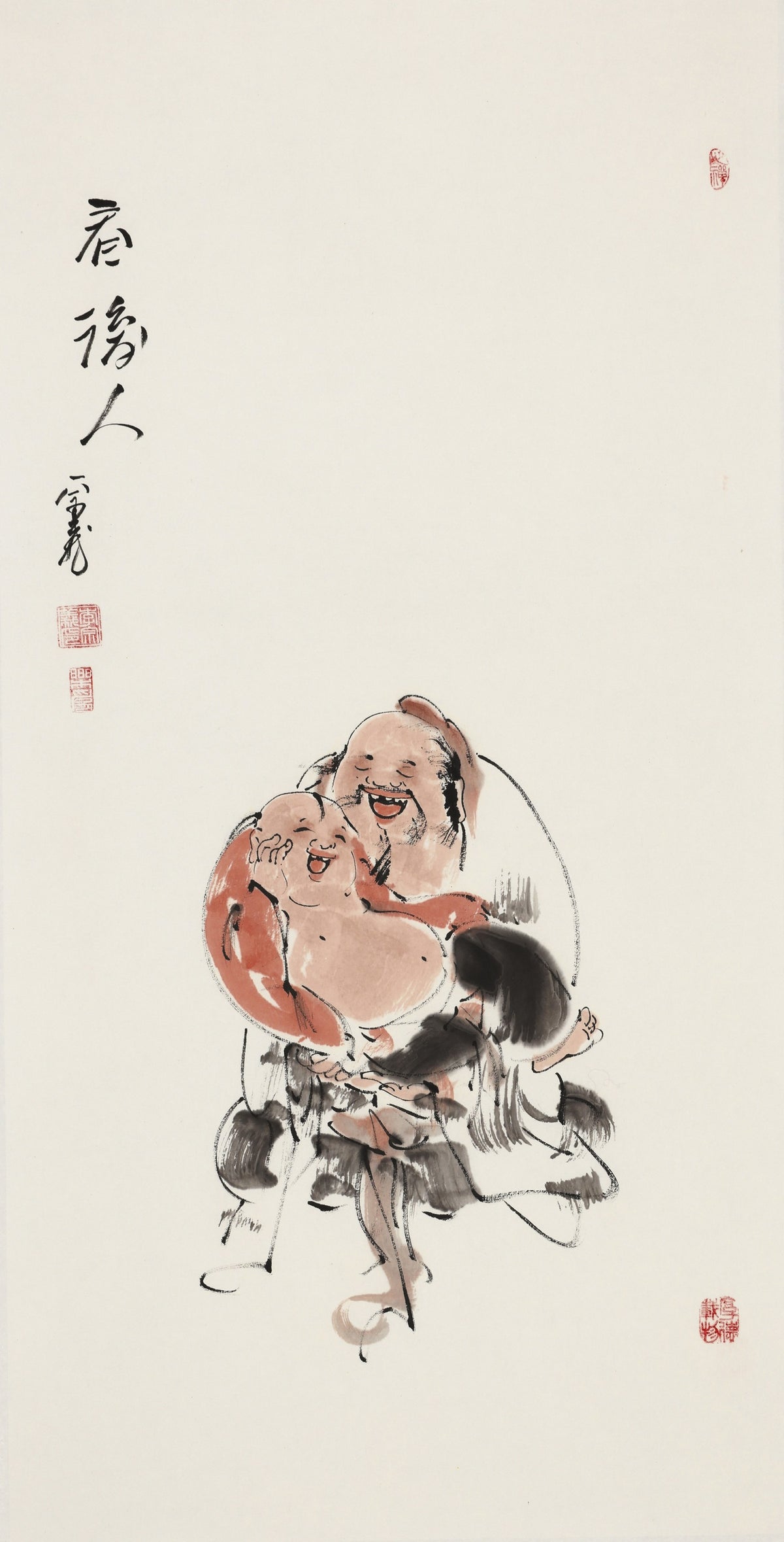 看俩人 - 李宗义手绘水墨写意人物画