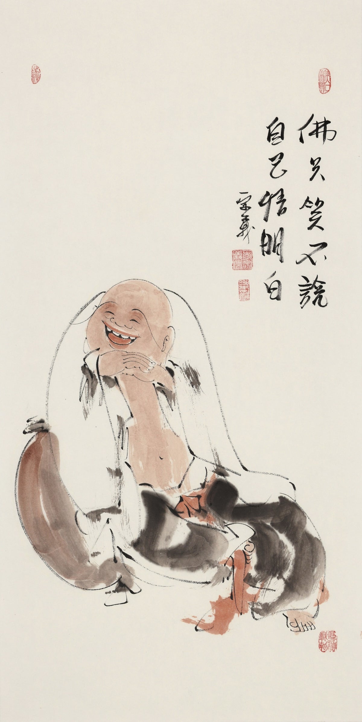 佛只笑不说 自己悟明白 - 李宗义手绘水墨笑佛人物画