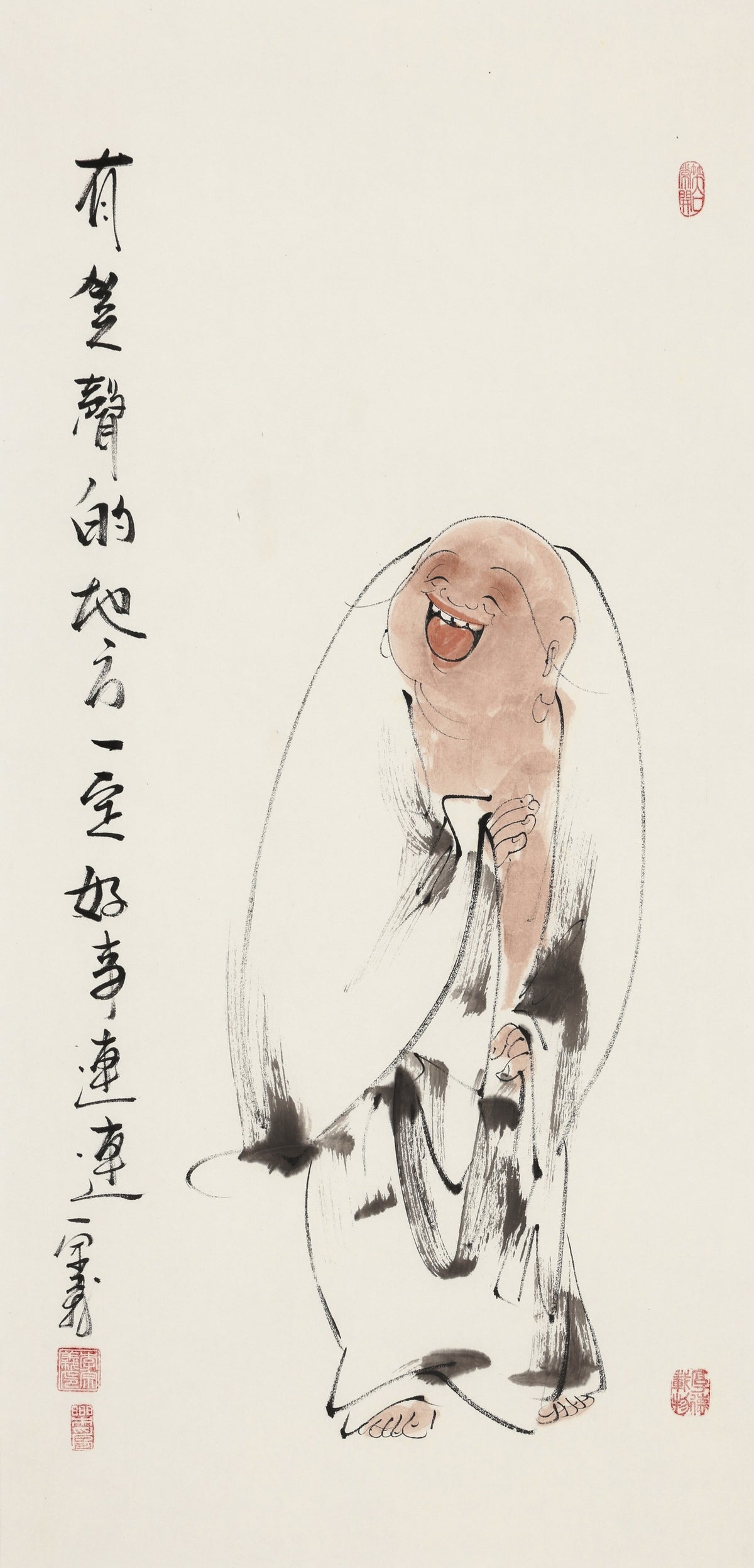 有笑声的地方一定好事连连 - 李宗义手绘水墨笑佛人物画