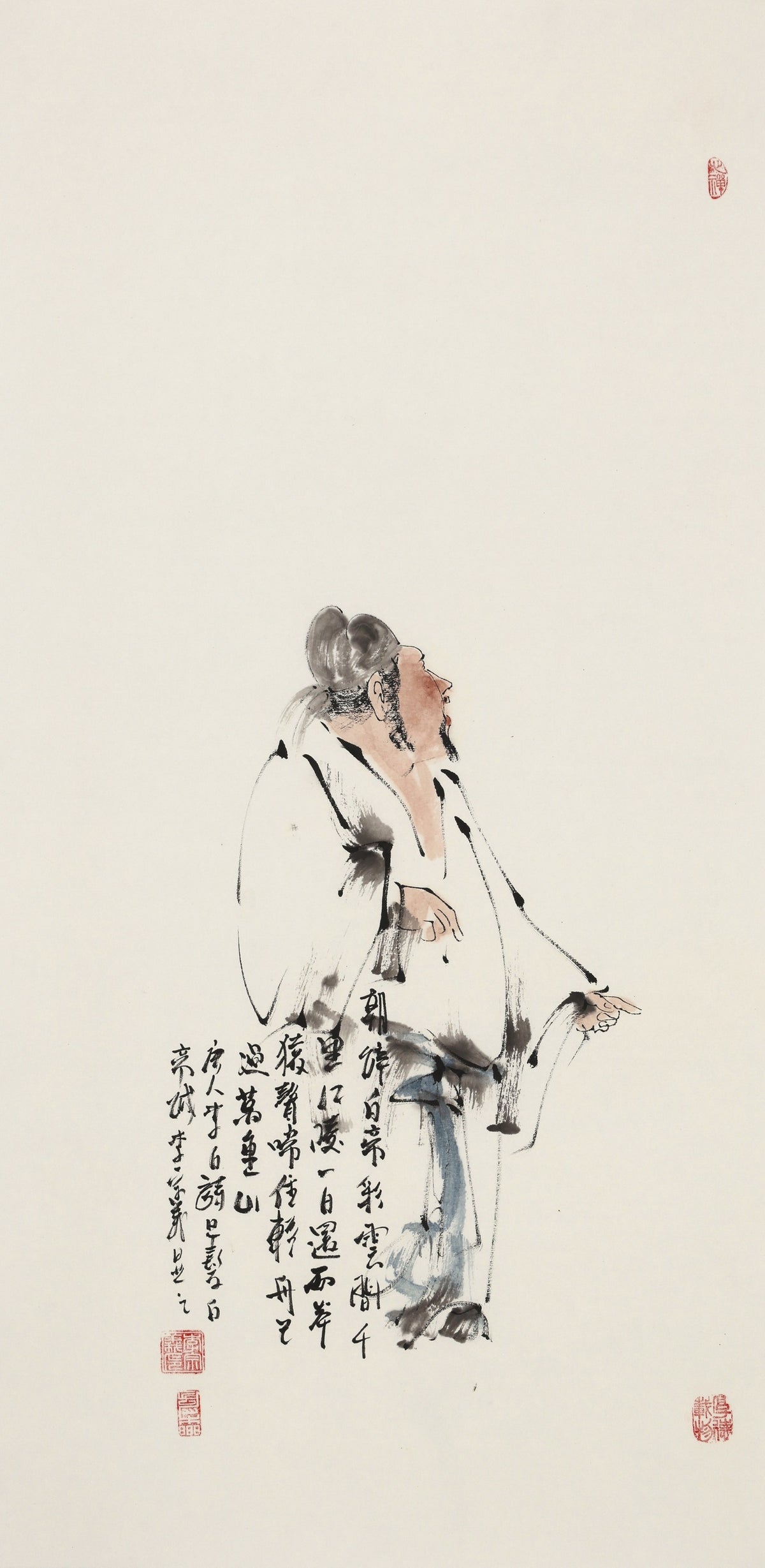 唐代李白《早发白帝城》 - 李宗义手绘水墨文人人物画