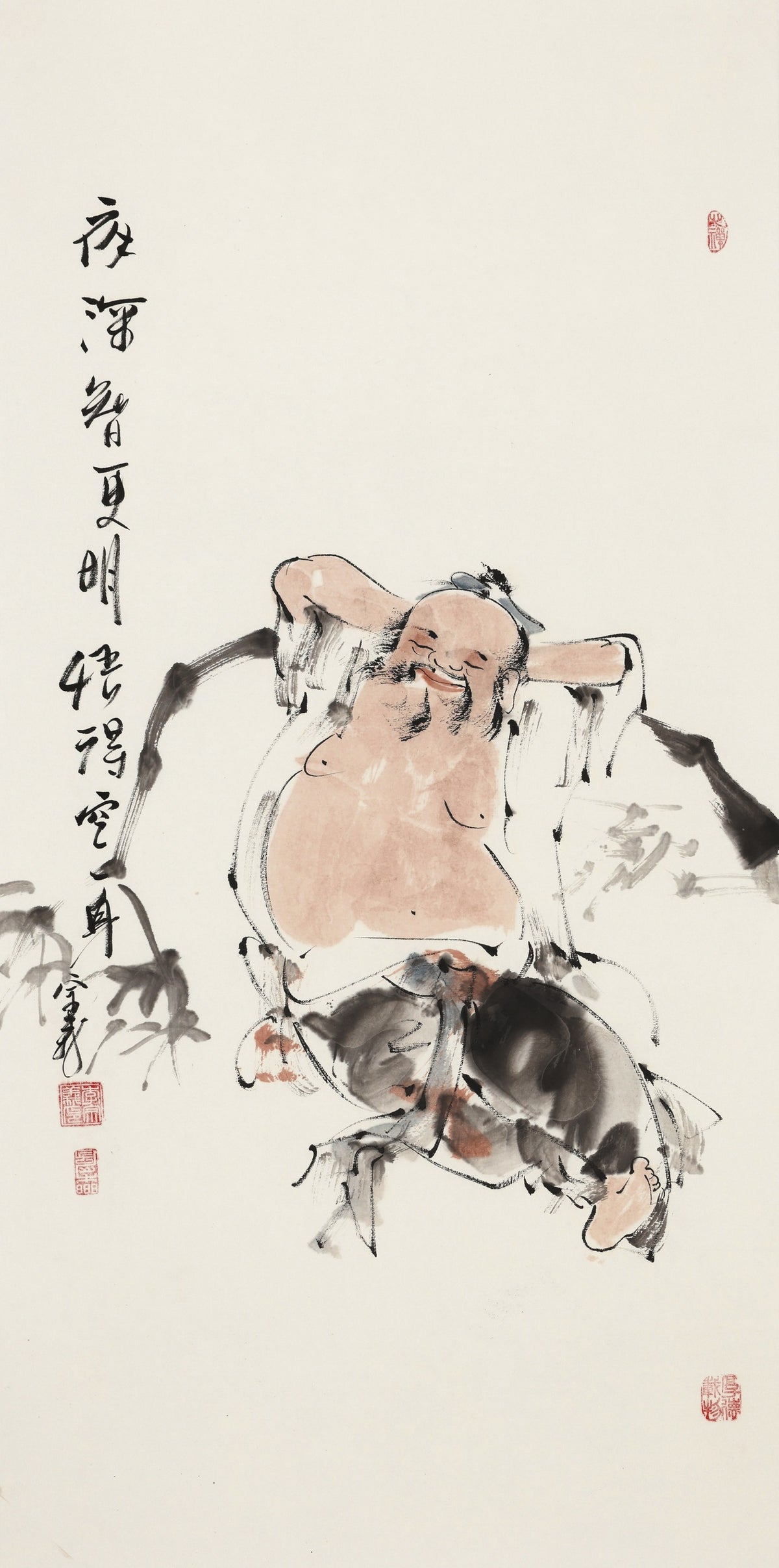 夜深者更明悟得空一身 - 李宗义手绘水墨禅意人物画