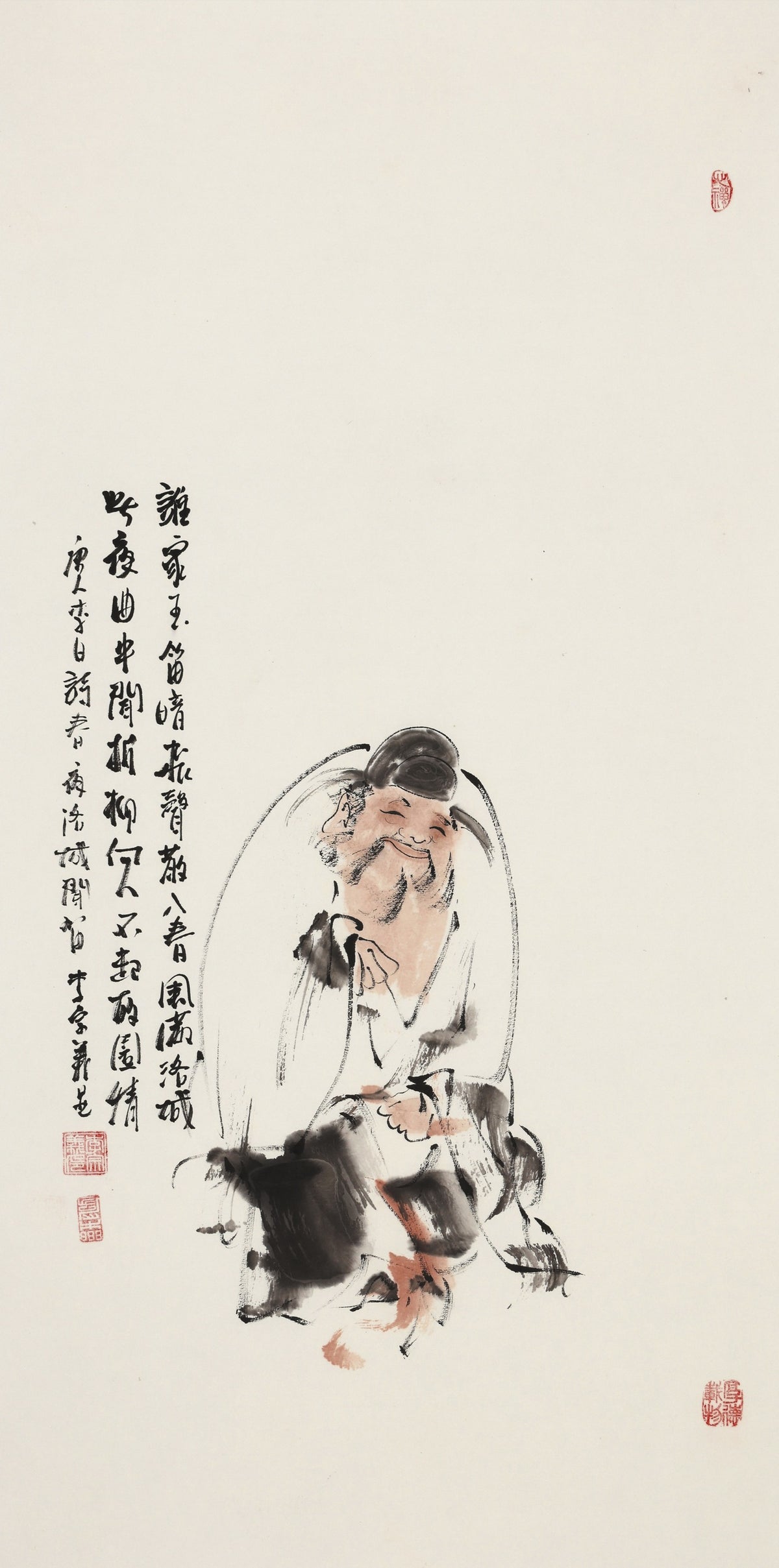 唐代李白《春夜洛城闻笛》 - 李宗义手绘水墨文人人物画