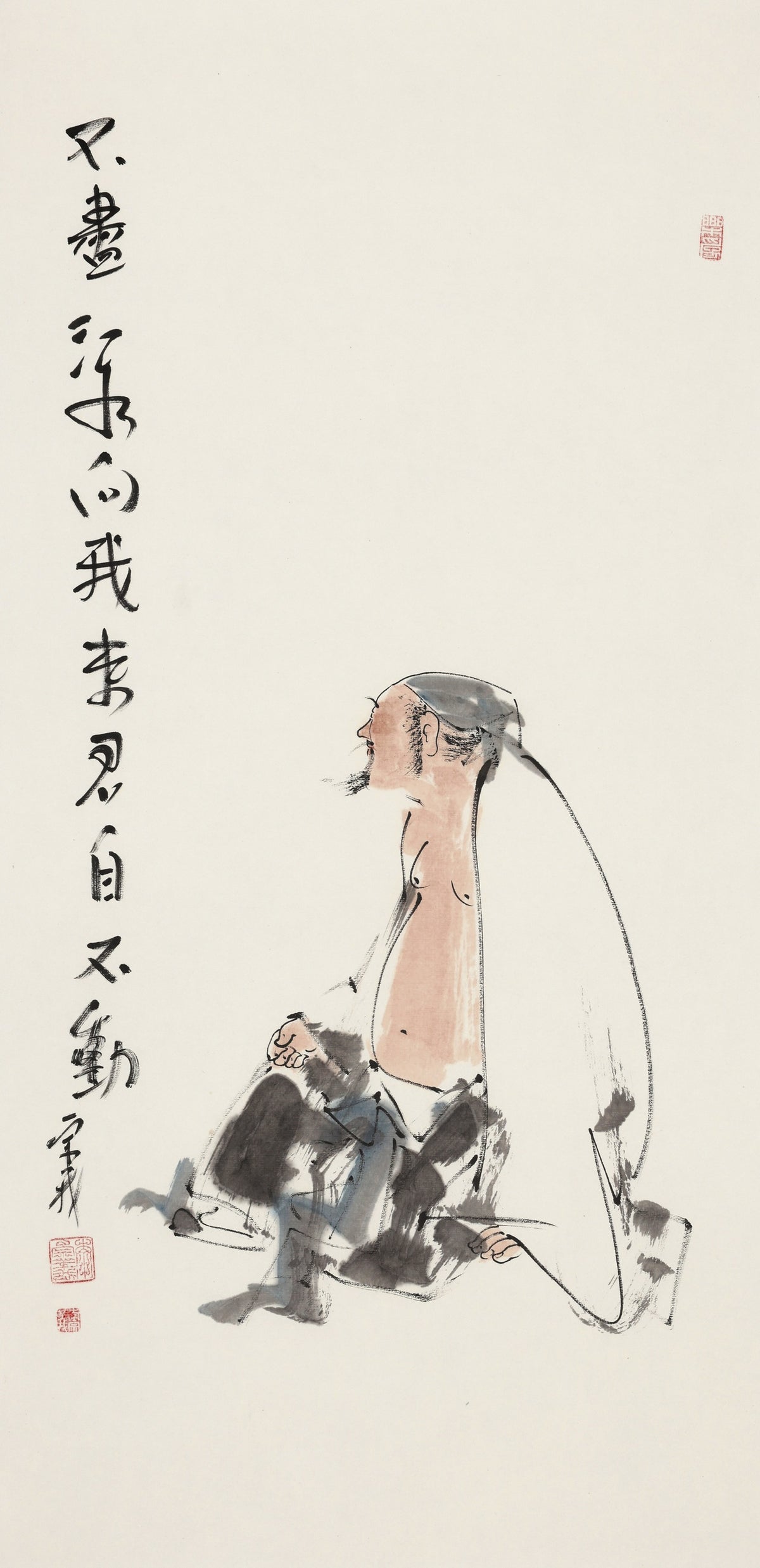 끝없는 강물이 내게로 오는데, 그대 스스로 부지런하지 않네 - 이종이 수묵 자연경지 인물화