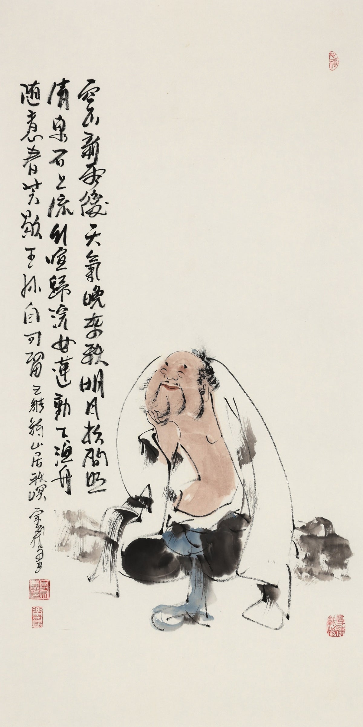 唐代王维《山居秋暝》 - 李宗义手绘水墨文人人物画