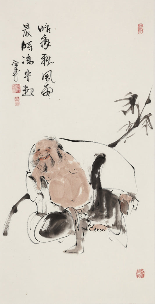 笑 | 昨夜秋风雨 最娇凉中起|传统手绘水墨国画人物画|100*50cm