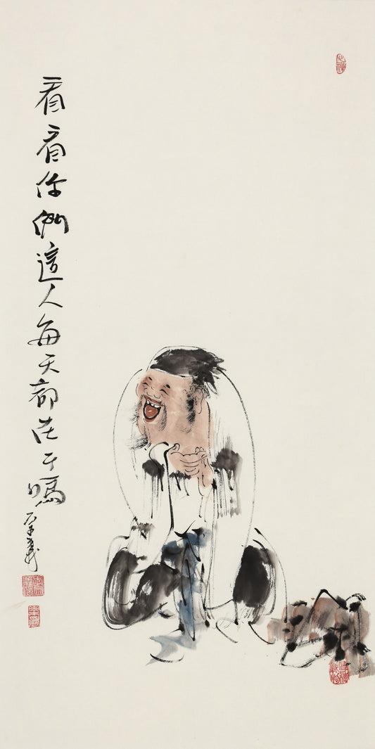 笑 | 看看你侧这人每天都在干吗|传统手绘水墨国画人物画|100*50cm