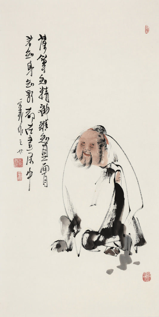 笑 | 落笔鬼精神 难息且自 芳知身忘影 而在还居中|传统手绘水墨国画人物画|100*50cm