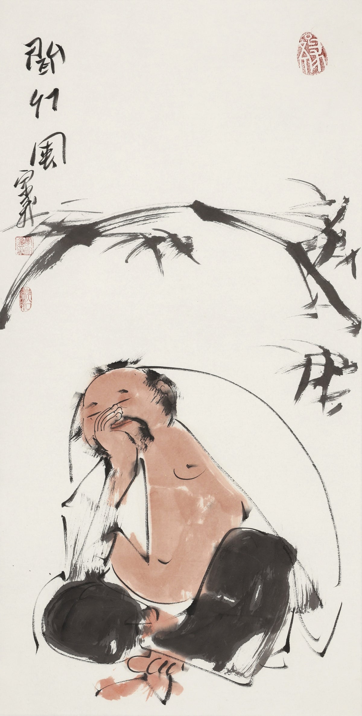 笑 | 闻竹风|传统手绘水墨国画人物画|100*50cm