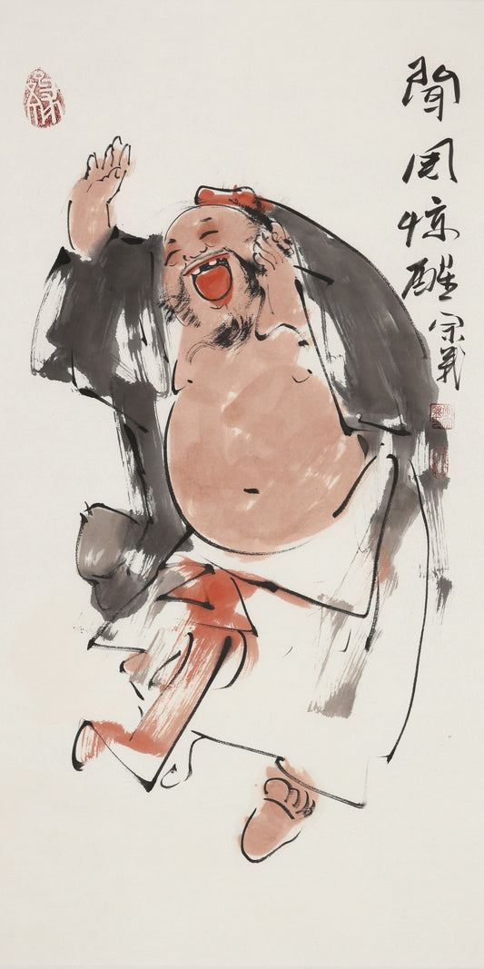 笑 | 闻风惊醒|传统手绘水墨国画人物画|100*50cm