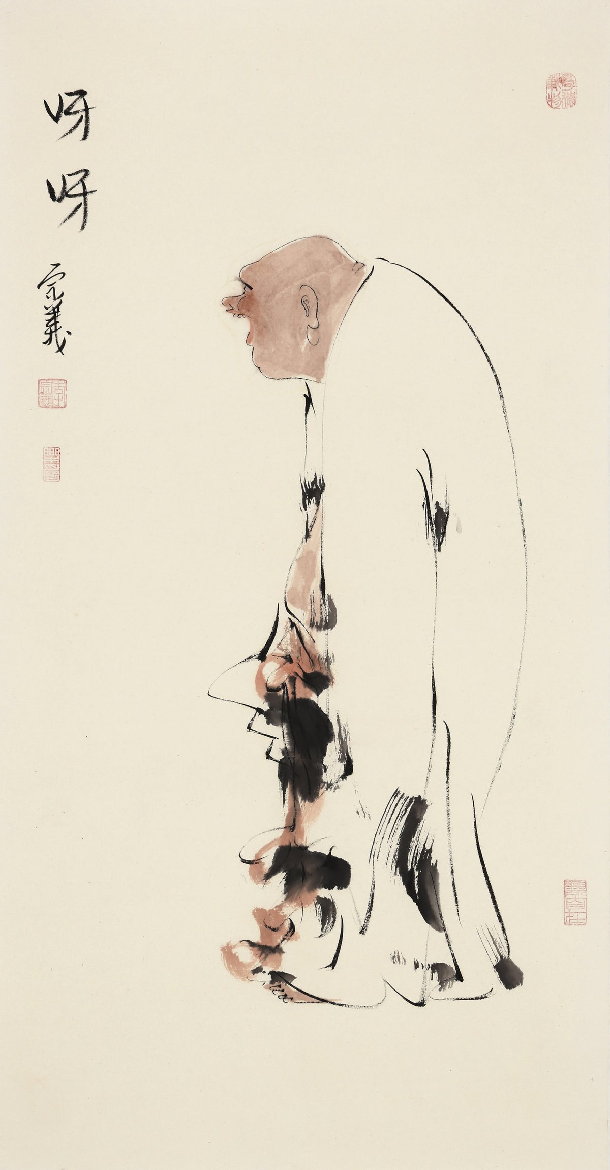 笑 | 呀呀|传统手绘水墨国画人物画|100*50cm
