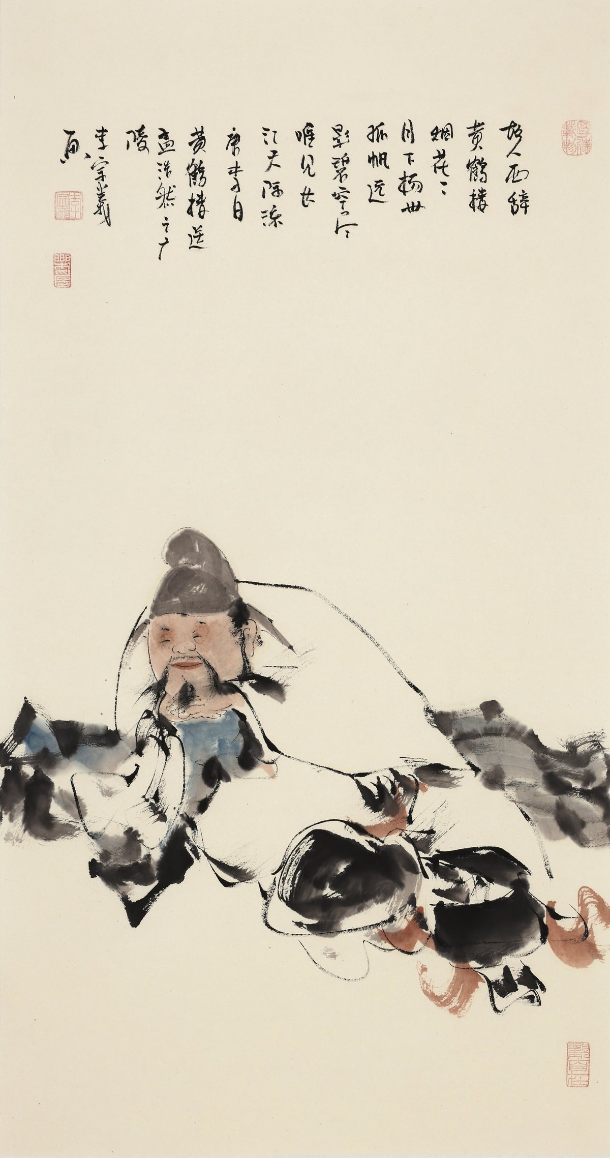笑 | 唐代李白《黄鹤楼送孟浩然之广陵》|传统手绘水墨国画人物画|100*50cm