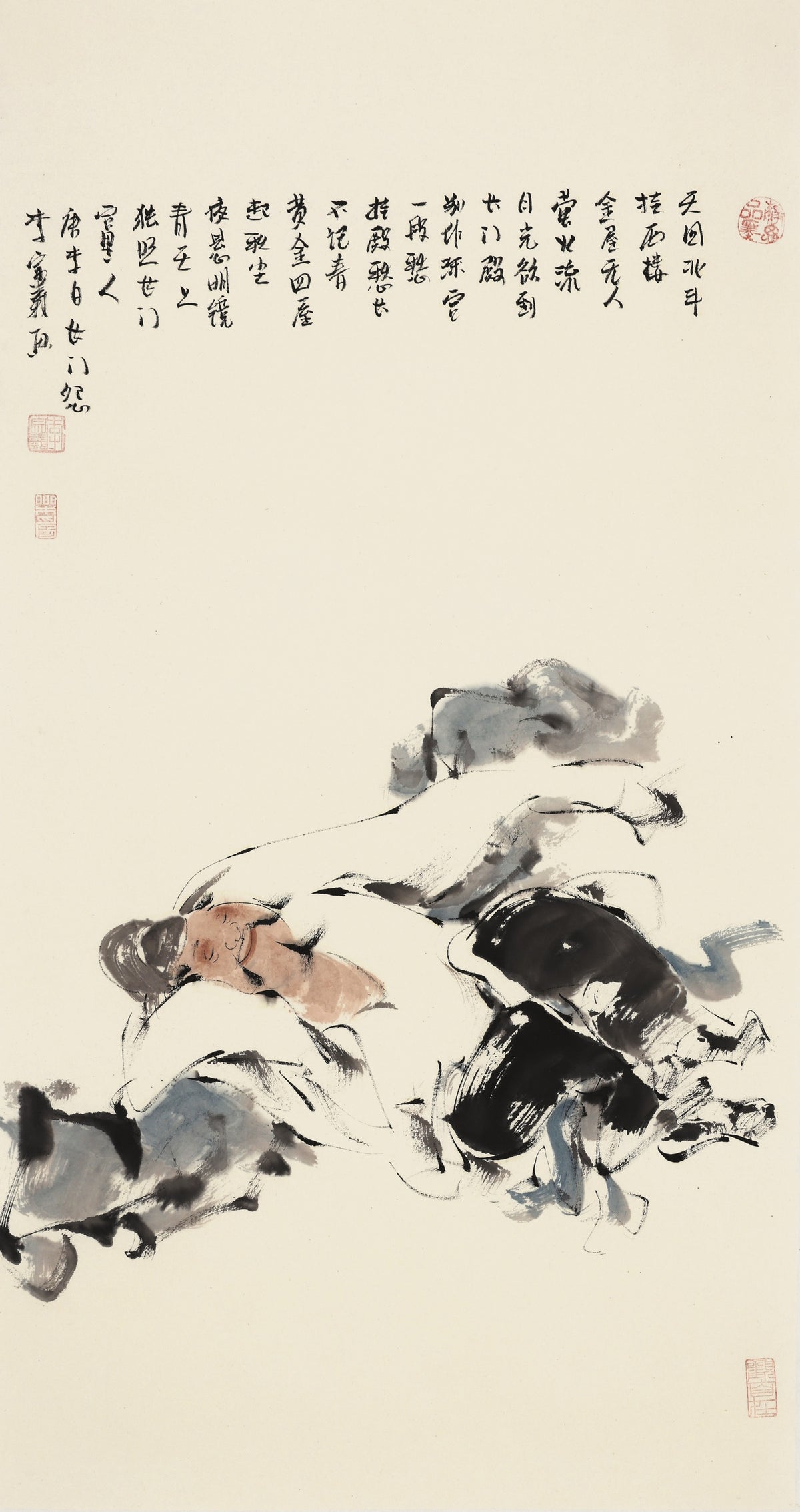 笑 | 唐代李白《长门怨》|传统手绘水墨国画人物画|100*50cm