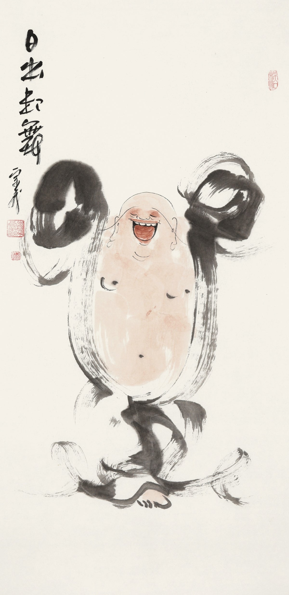 笑 | 日出起舞|传统手绘水墨国画人物画|100*50cm