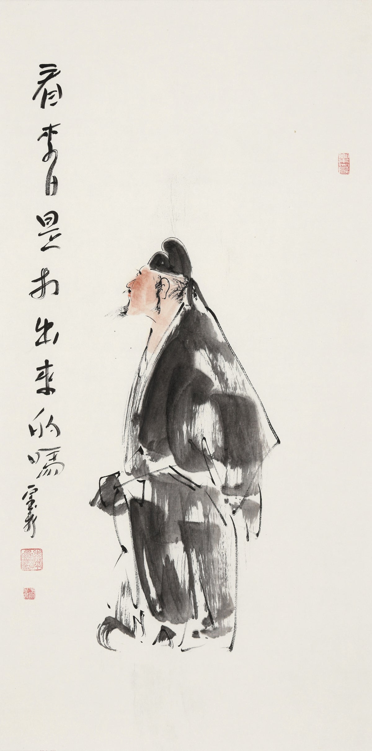 笑 | 看李白是打出来的吗|传统手绘水墨国画人物画|100*50cm