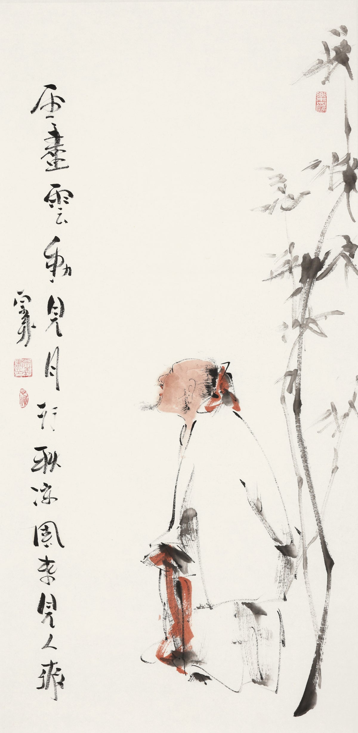 笑 | 雪尽云动见月行 秋深风寒见人藏|传统手绘水墨国画人物画|100*50cm